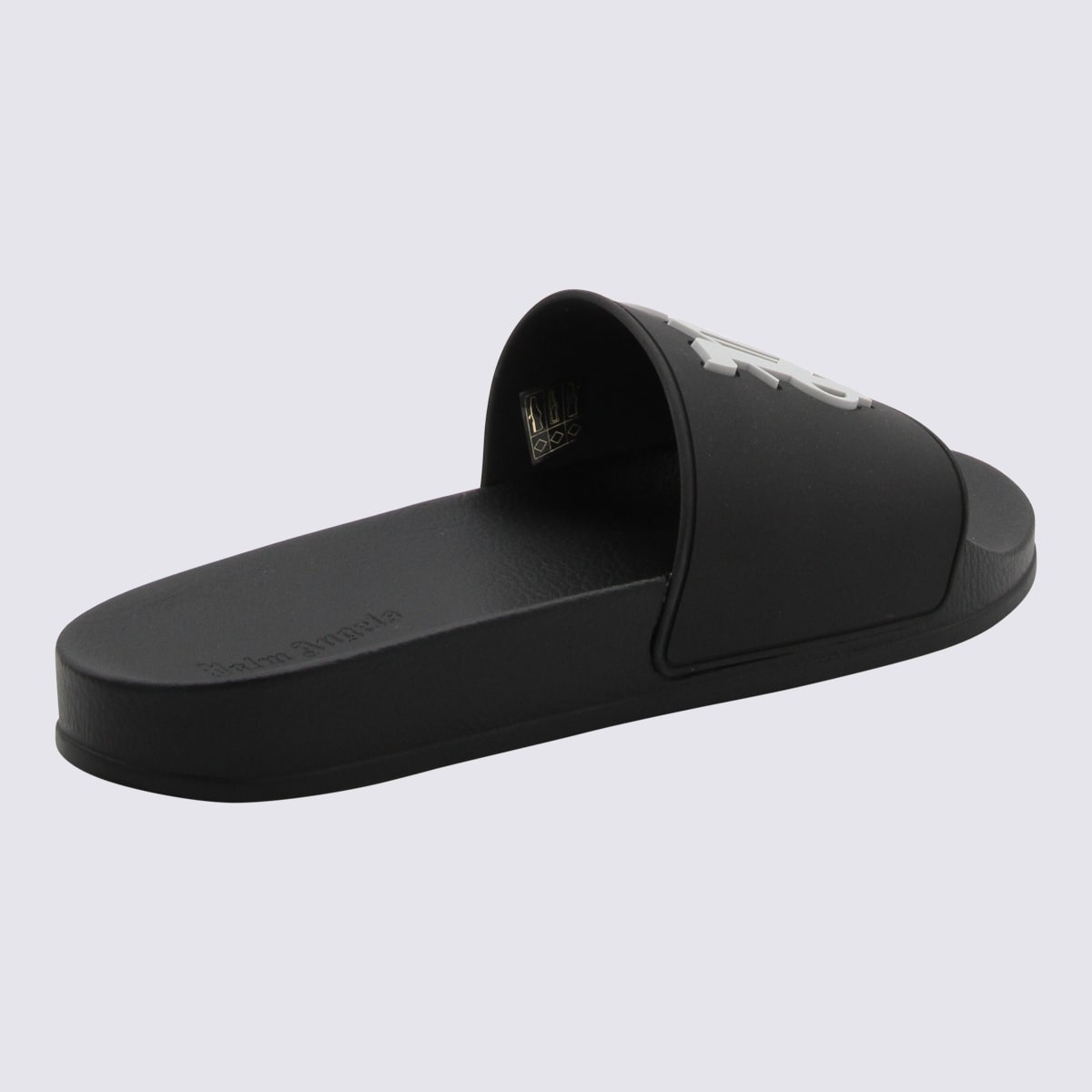 Shop Palm Angels Black And Light Grey Rubber Slides In Black Light Grey