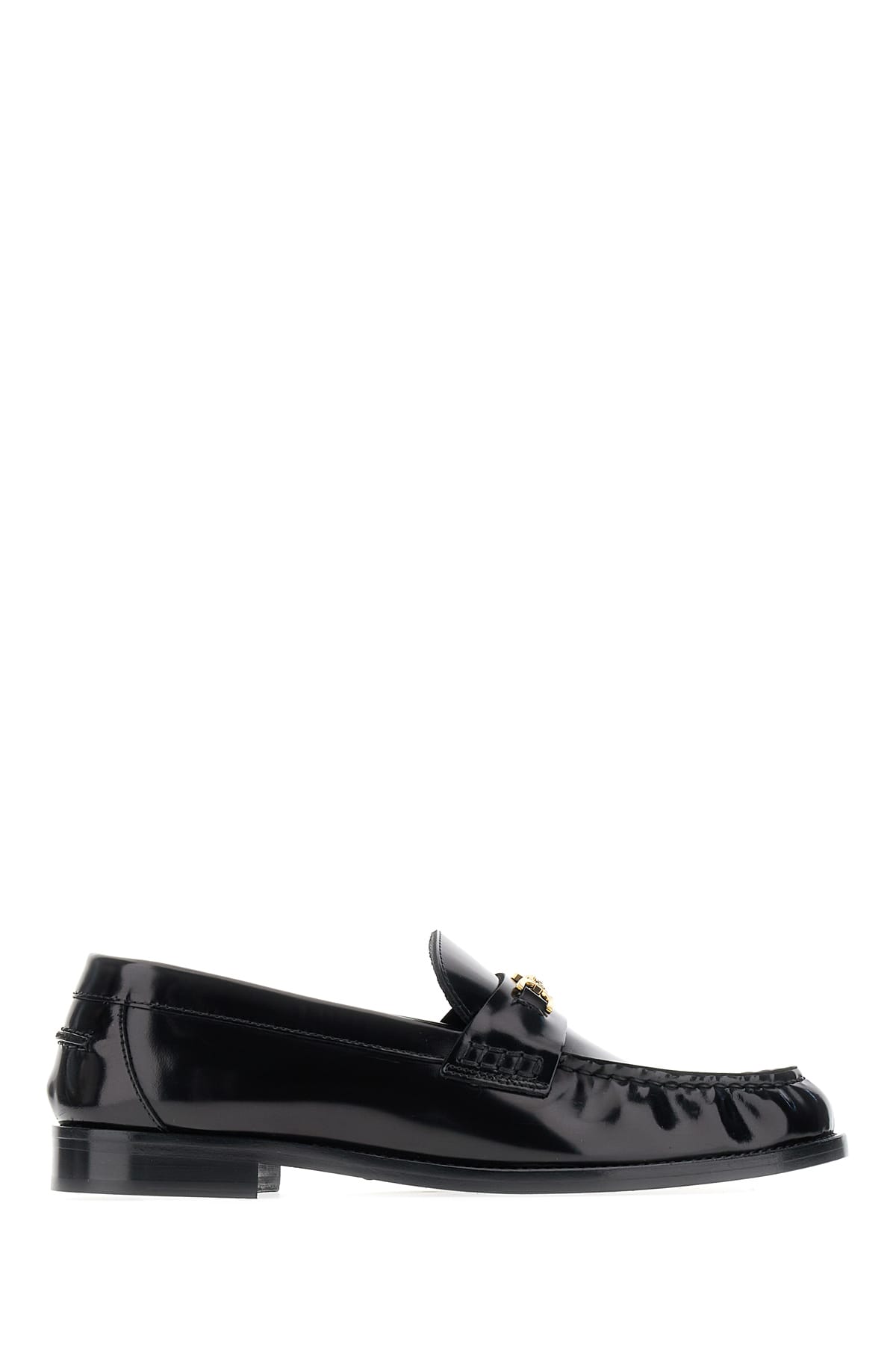 Versace Black Leather Loafers In 1b00v