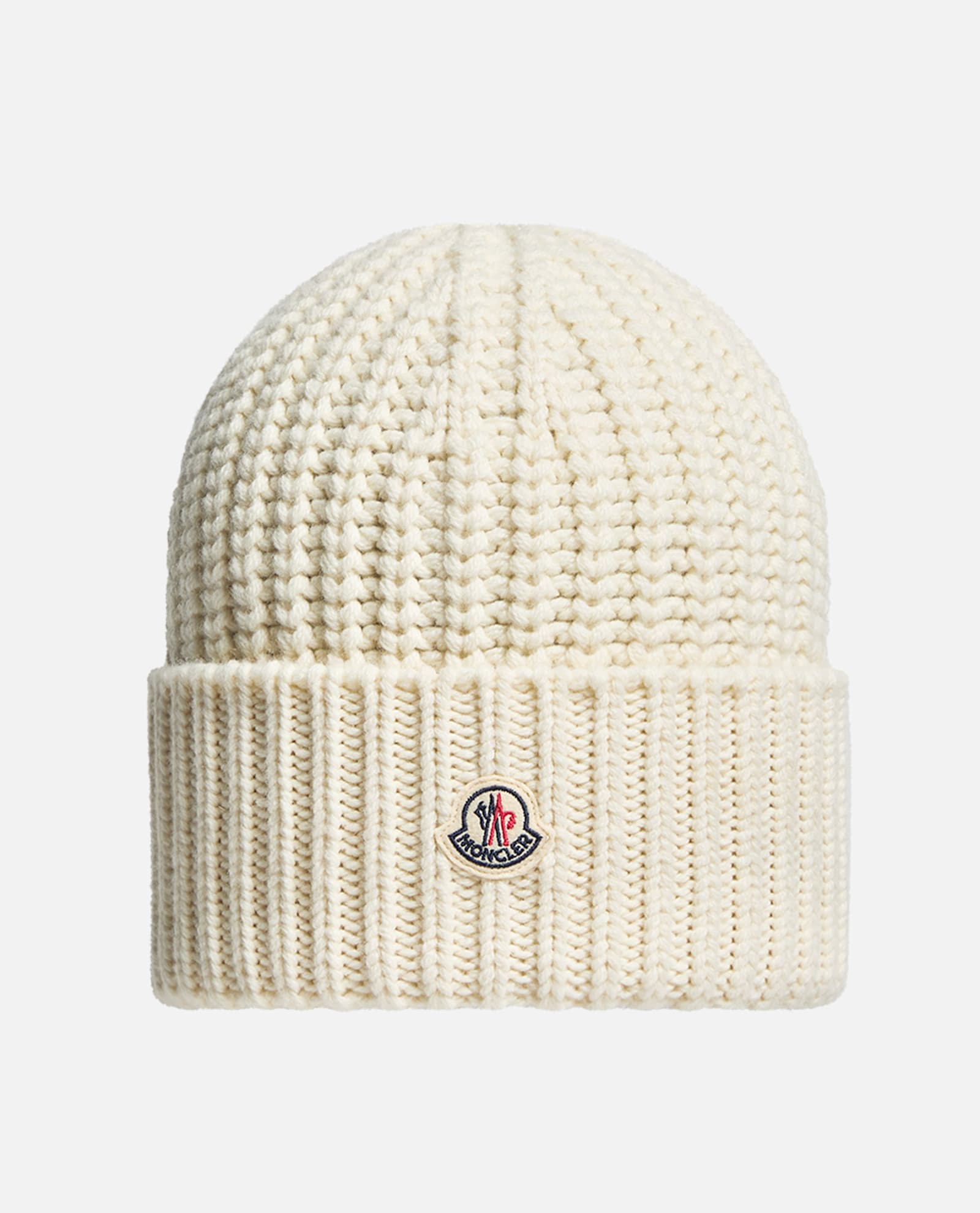 Moncler Ribbed Knit Beanie With Logo Detail In White