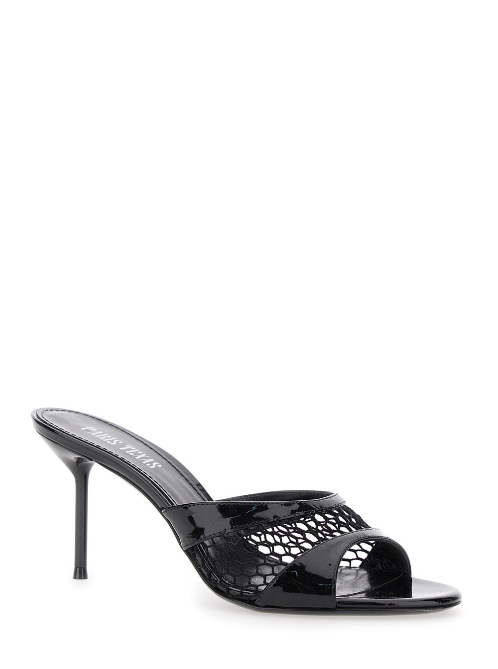 Paris Texas Black Mule With Mesh Design And Stiletto Heel In Leather Woman In Black
