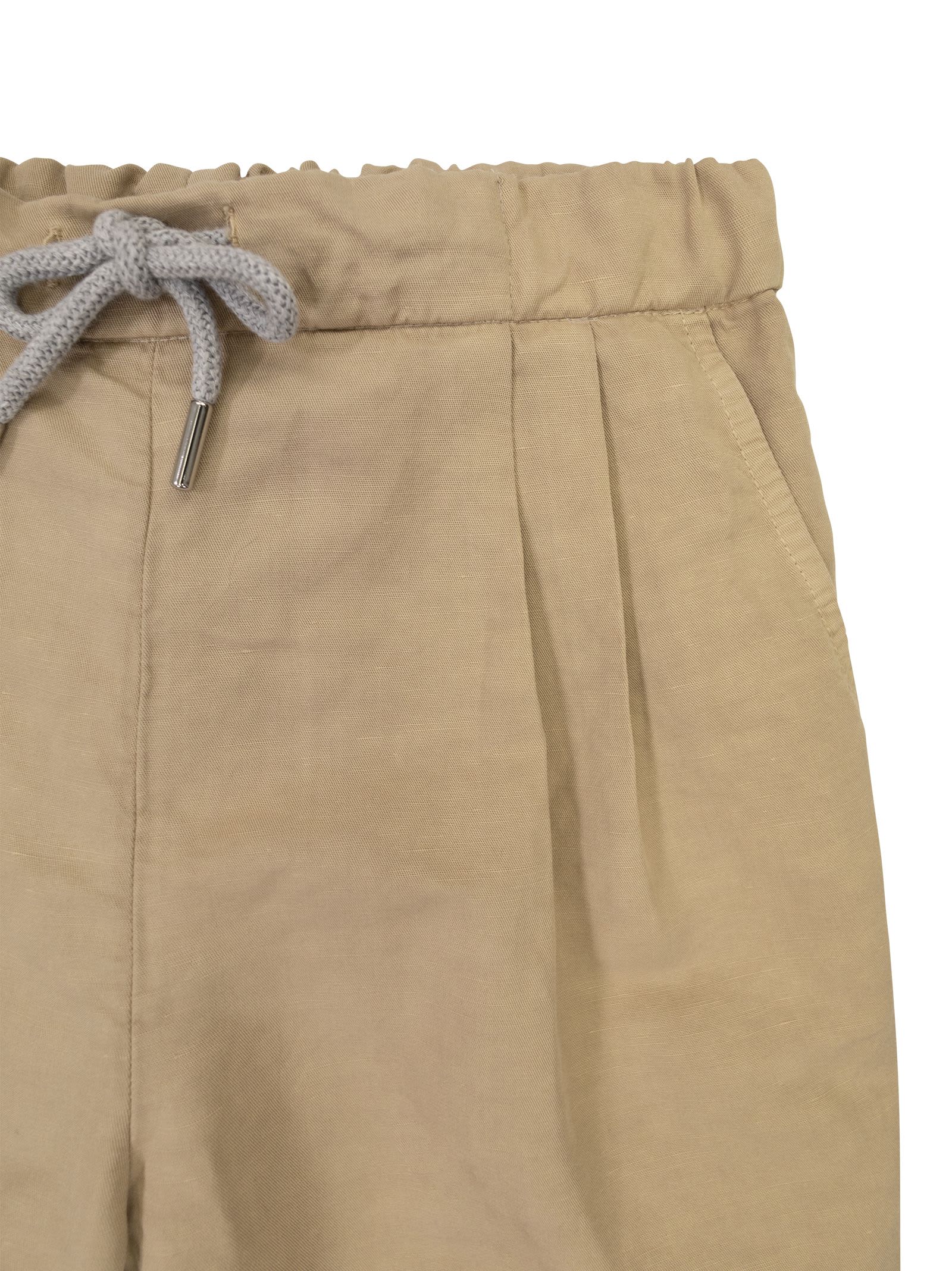 Shop Brunello Cucinelli Garment Dyed Linen And Twisted Cotton Gabardine Trousers With Drawstring In Beige