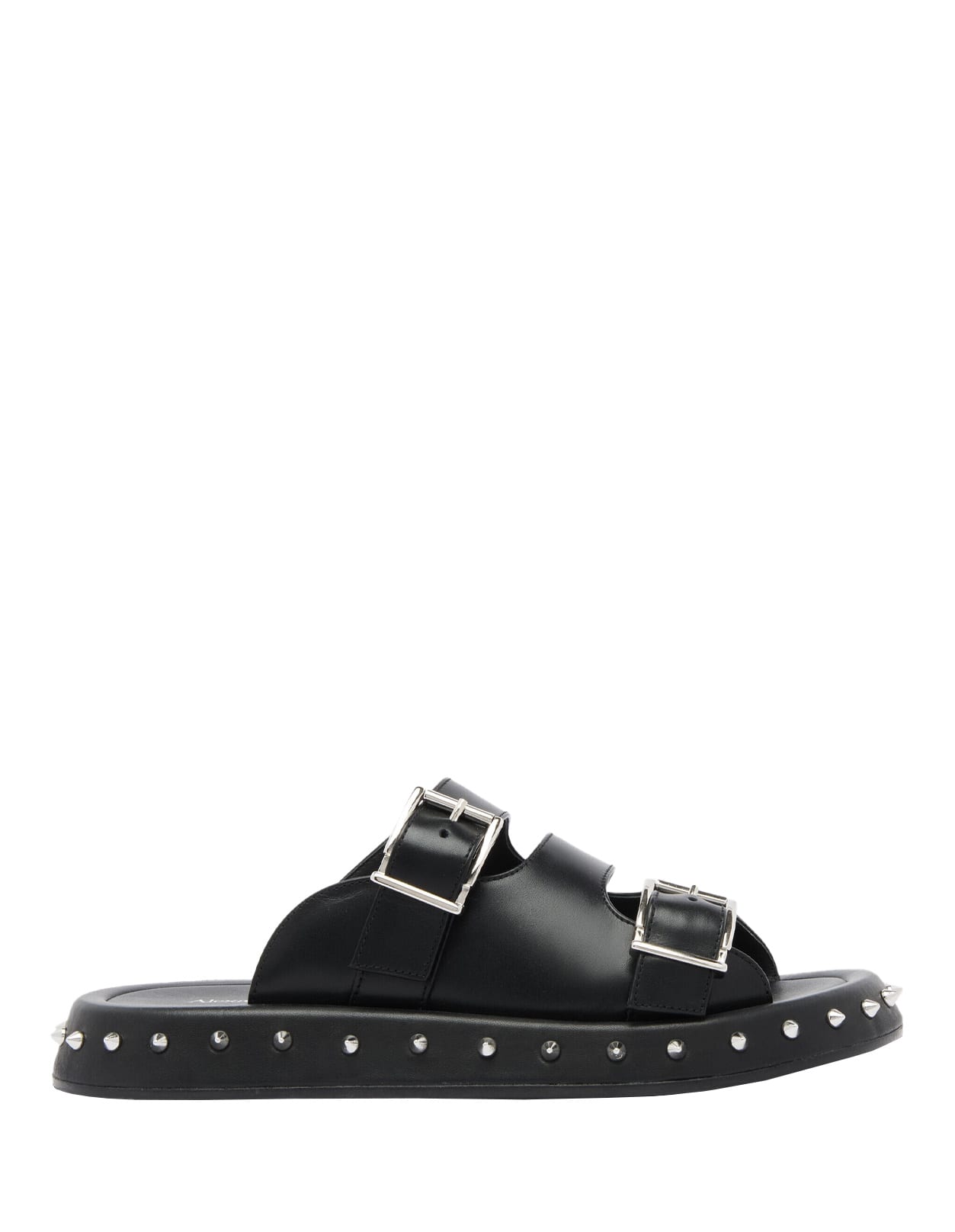 Shop Alexander Mcqueen Low Sandals With Buckle In Black/silver