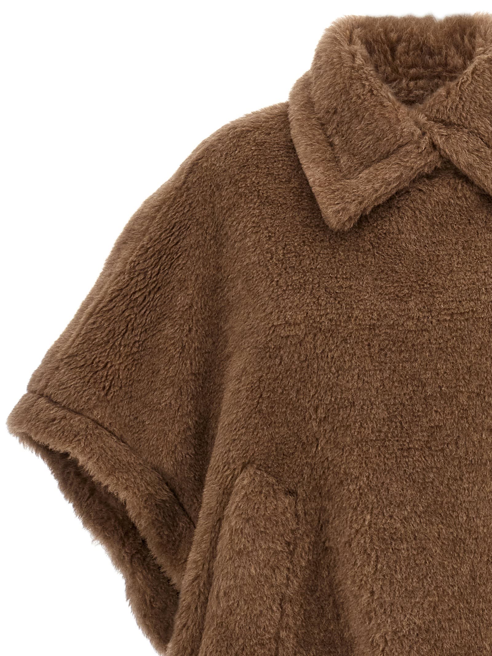 Max Mara Collared Cape With Front Pockets And Short Sleeves In Multi