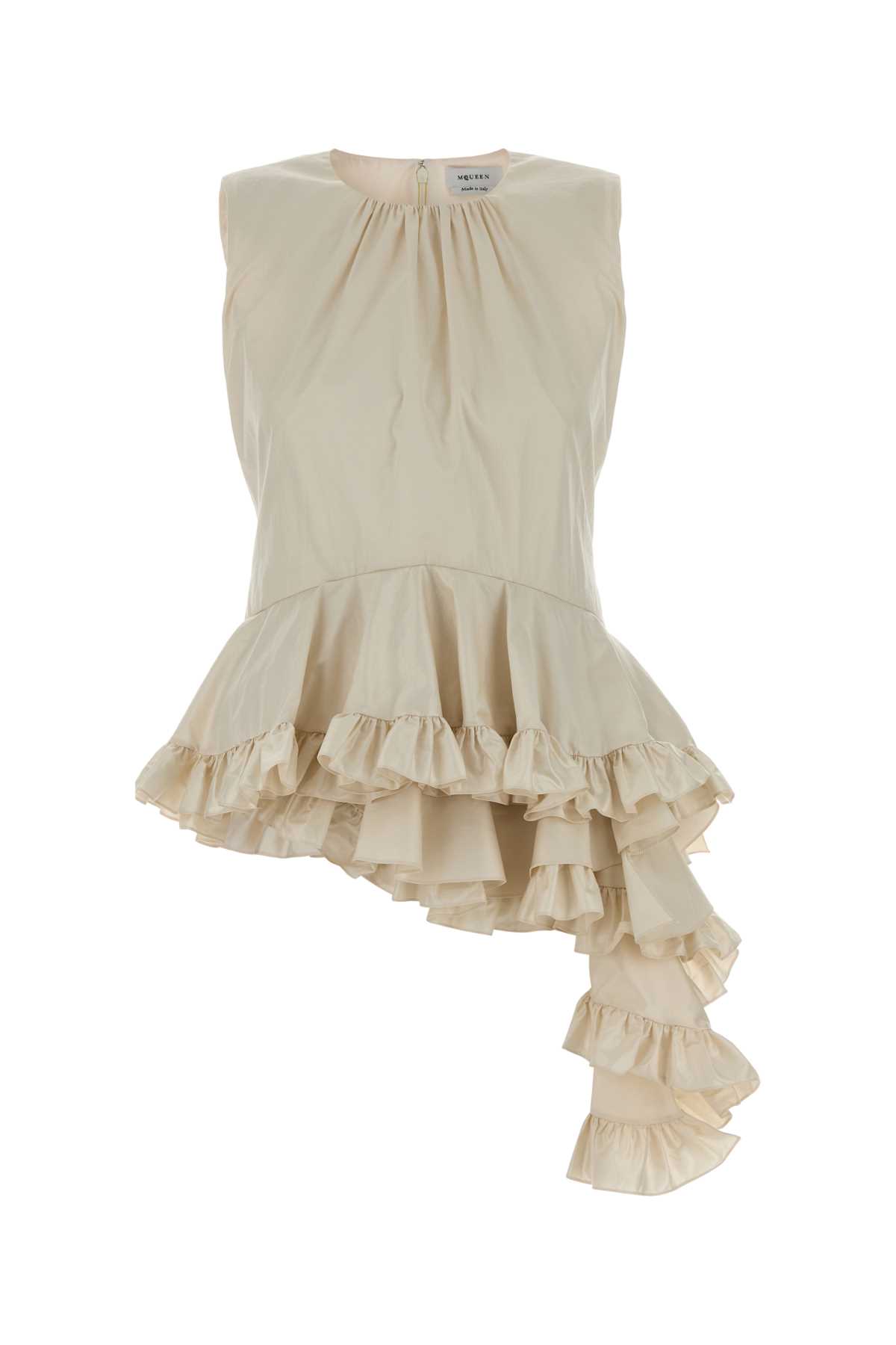 Alexander Mcqueen Asymmetric Sleeveless Top Ruffle Detail In Neutral