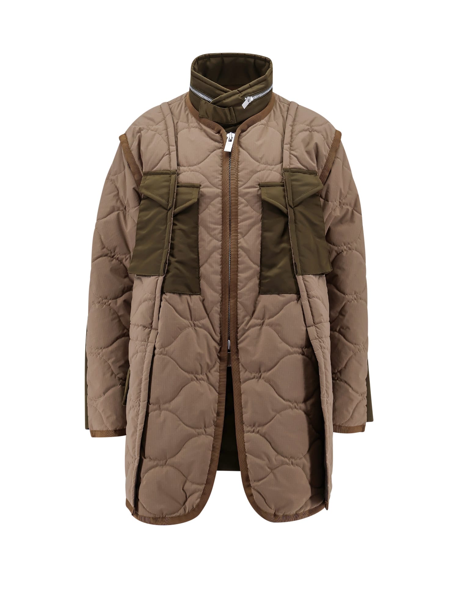 Sacai Padded And Quilted Jacket With Nylon Inserts In Beige
