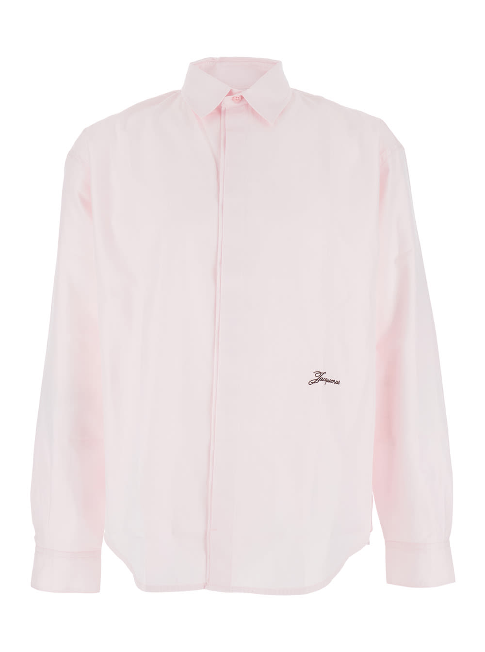Jacquemus Simon Pink Shirt With Logo Lettering On The Front In Cotton Man In Pink