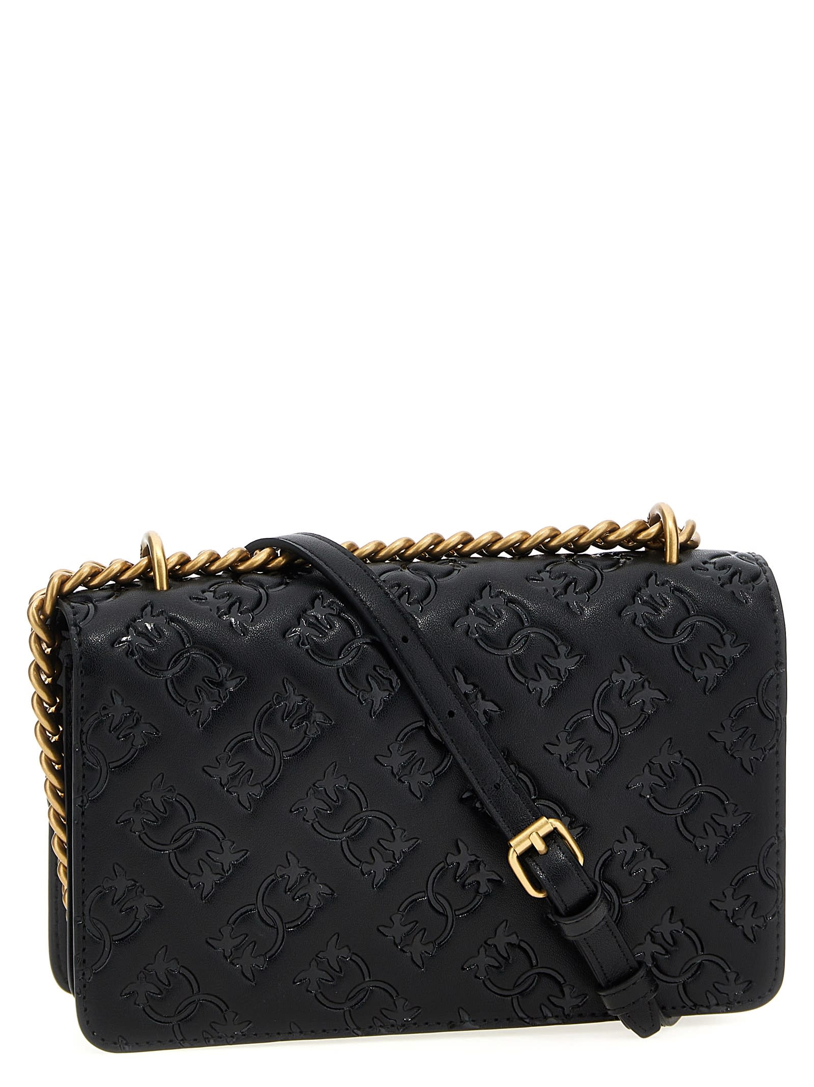 Shop Pinko Mini Love Bag Crossbody Bag In Nero-antique Gold