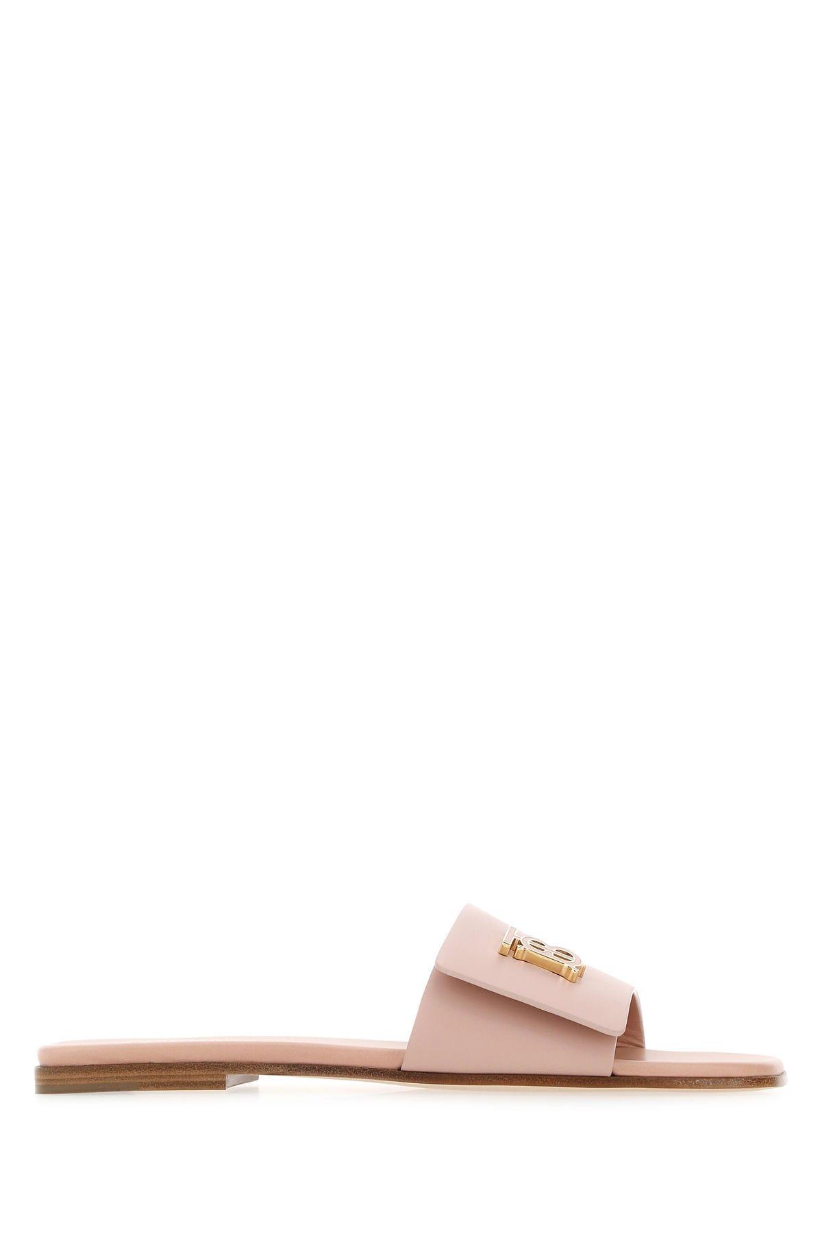 BURBERRY POWDER PINK LEATHER SLIPPERS