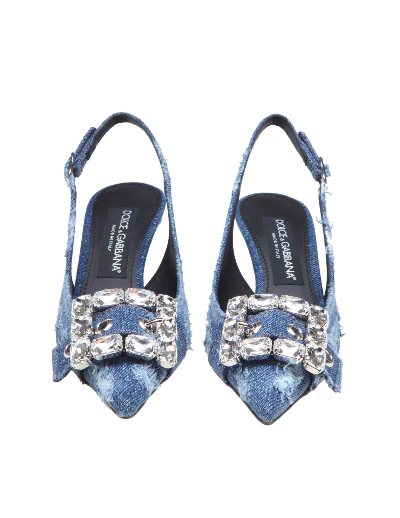 Dolce And Gabbana Patchwork Denim Slingbacks In Blue Modesens