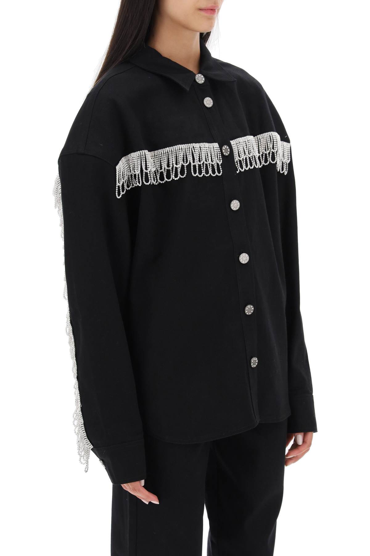 Rotate Birger Christensen Rotate Overshirt With Crystal Fringes In Black
