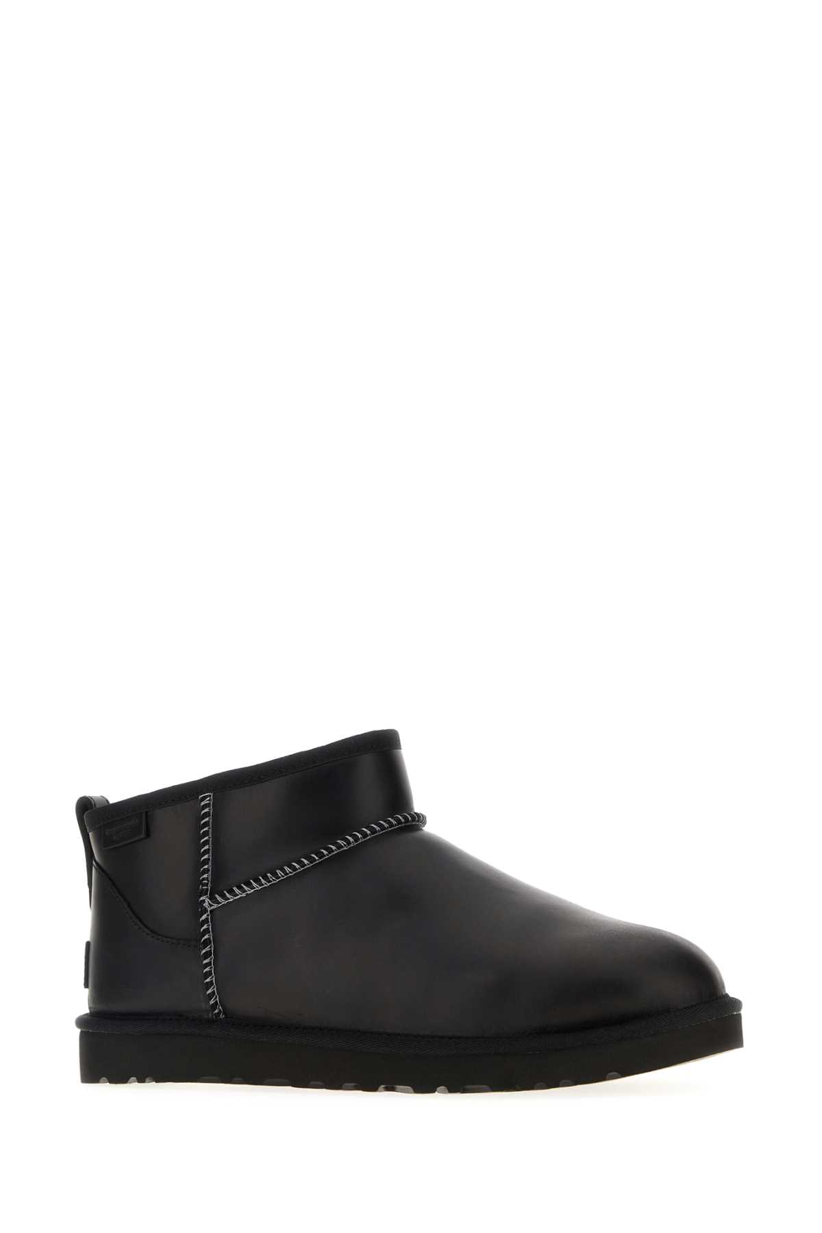 Ugg Classic Ultra Mini Leather Ankle Boots With Plush Lining In Black