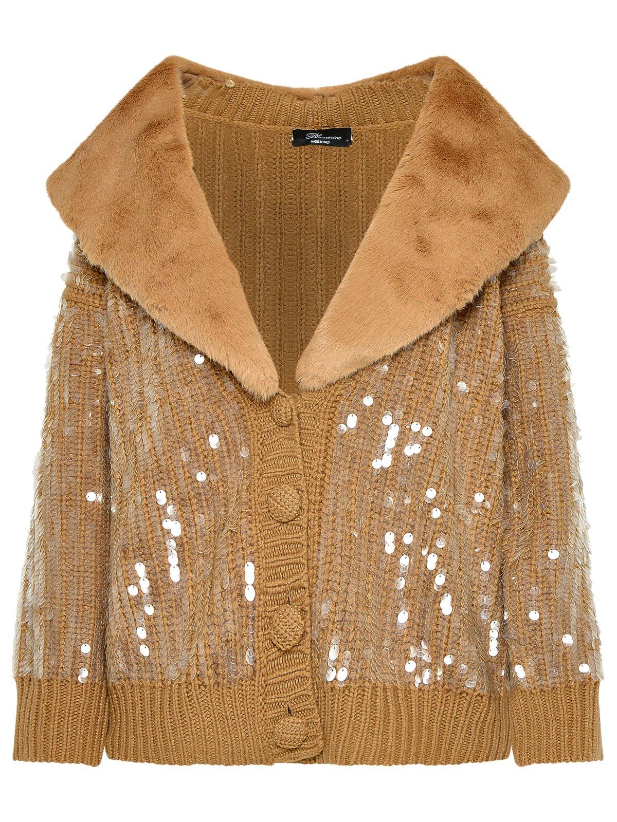 Shop Blumarine Sequin Embellished Cardigan In Cammello