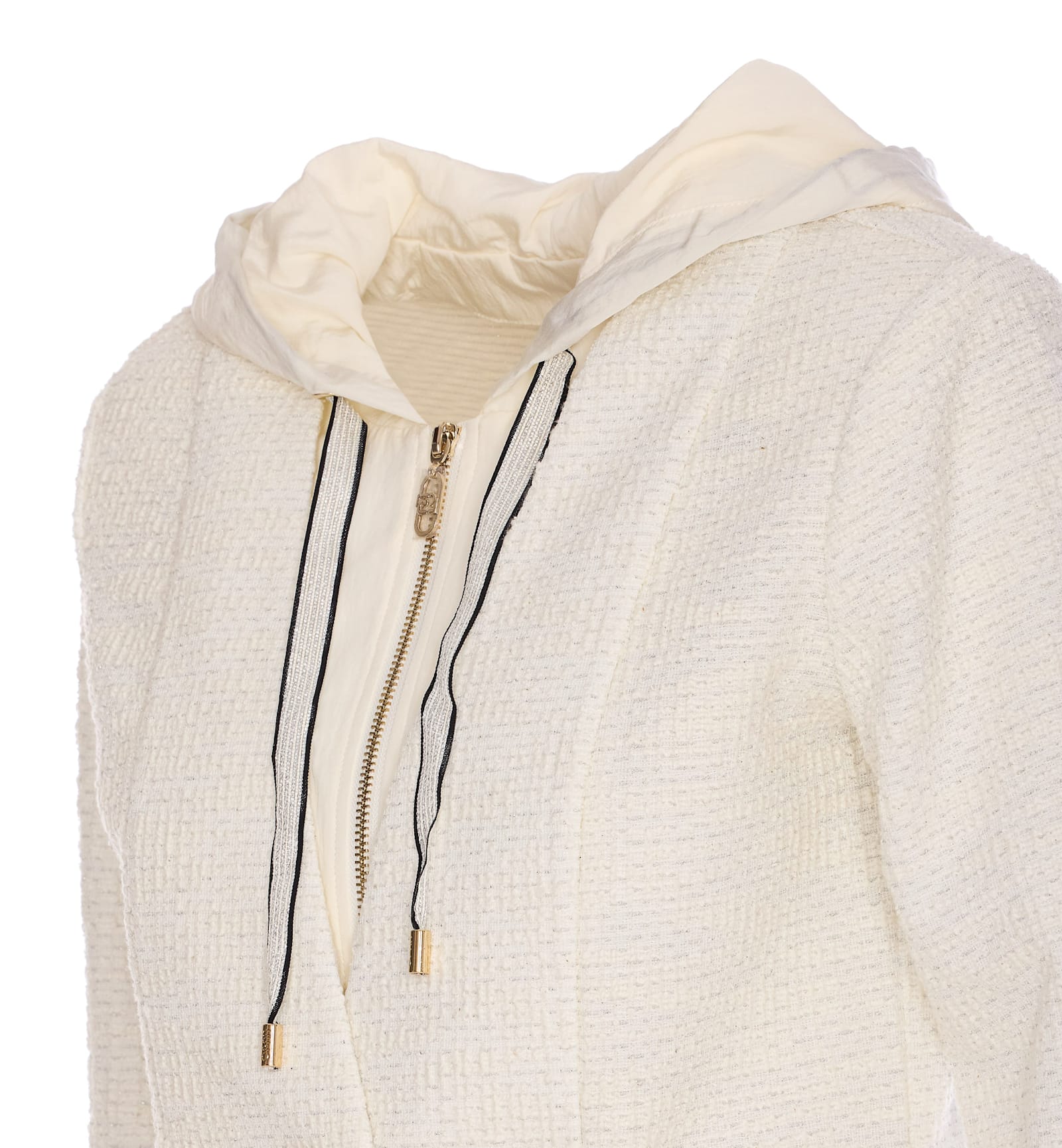 Liu •jo Textured Fabric Hooded Jacket With Front Pockets In White