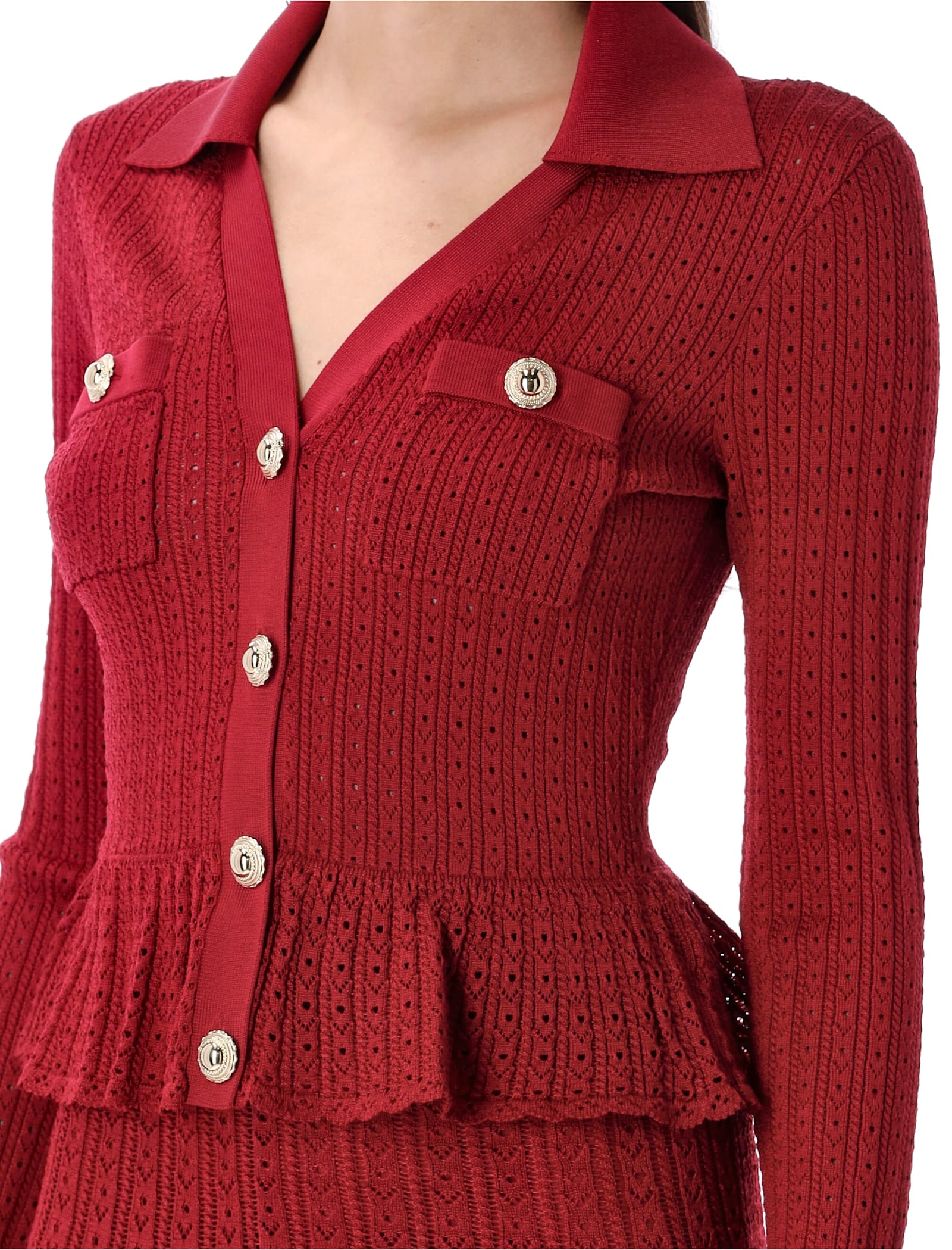 Self-portrait Pointelle Knit Mini Dress In Red
