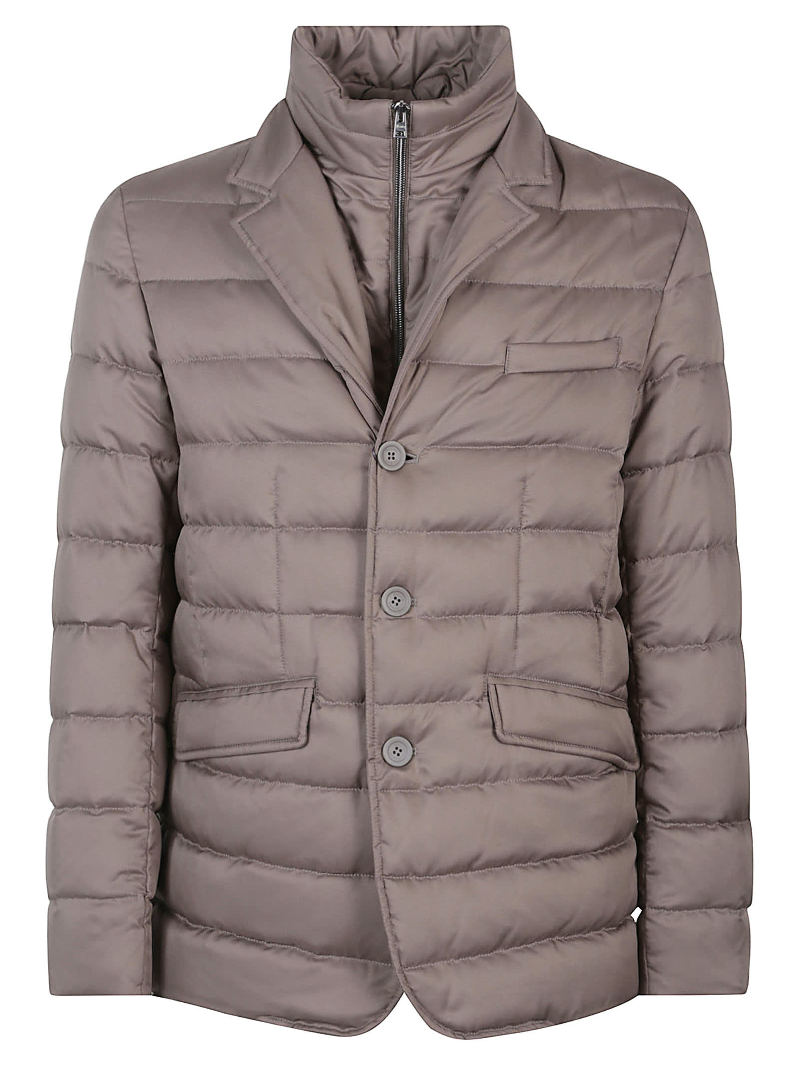 Herno Padded Jacket With Notched Lapel And Quilted Design In Gray