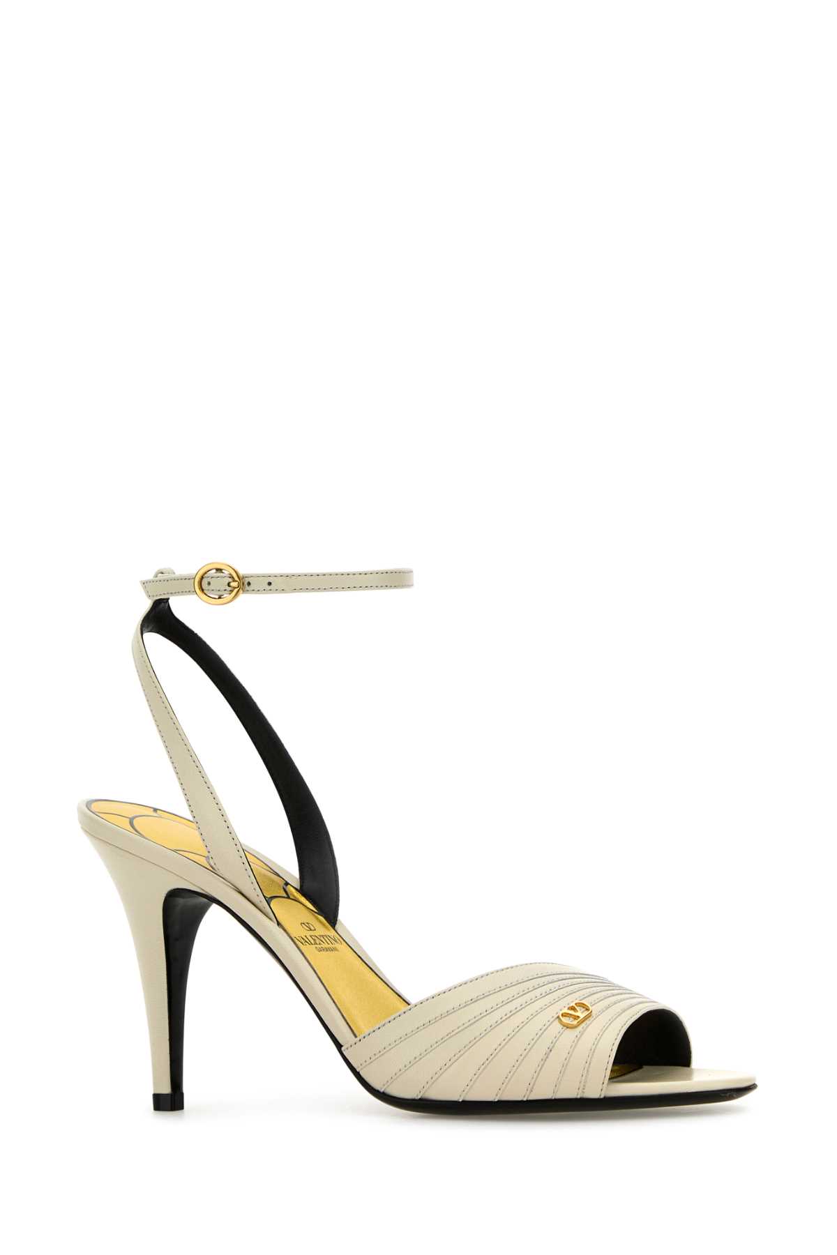 Valentino Ivory Goat Leather Stiletto Sandal With Striped Strap In Ivory