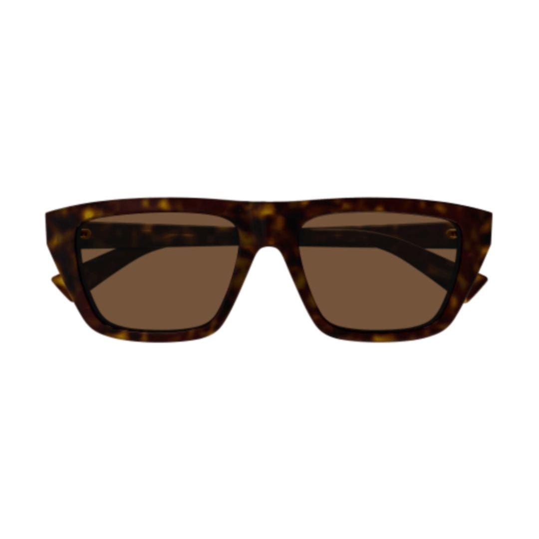 Shop Bottega Veneta Rectangle Frame Sunglasses In 002 Havana Havana Brown