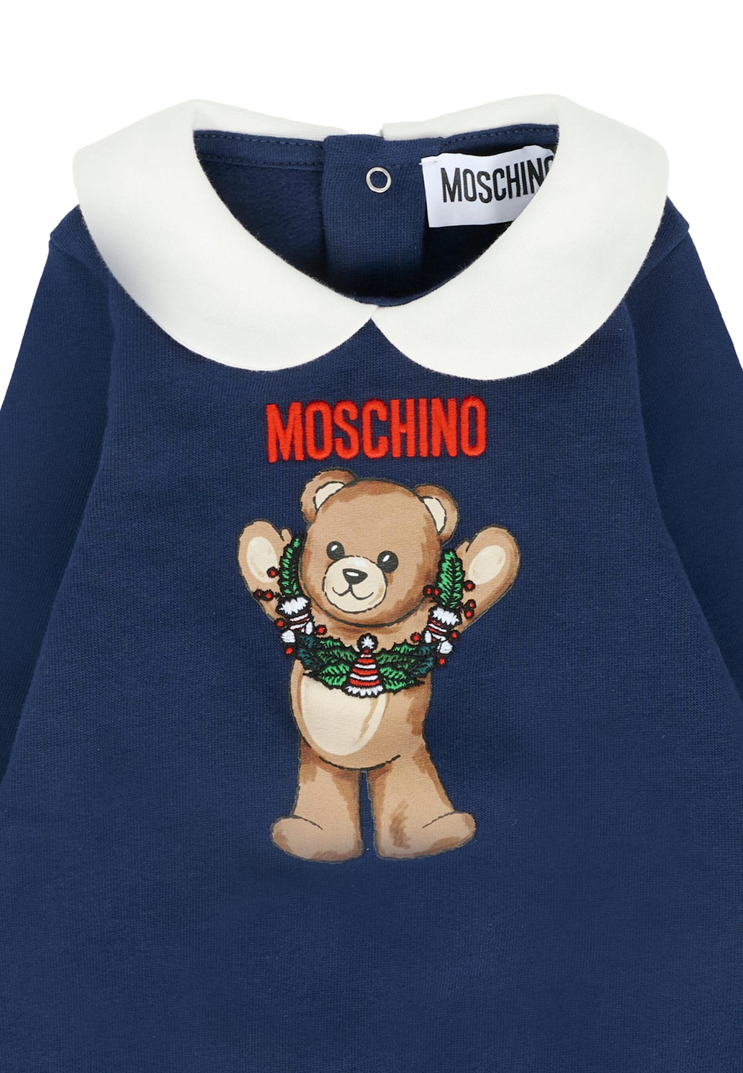 Moschino Blue Babygrow For Baby Boy With Teddy Bear In Blue
