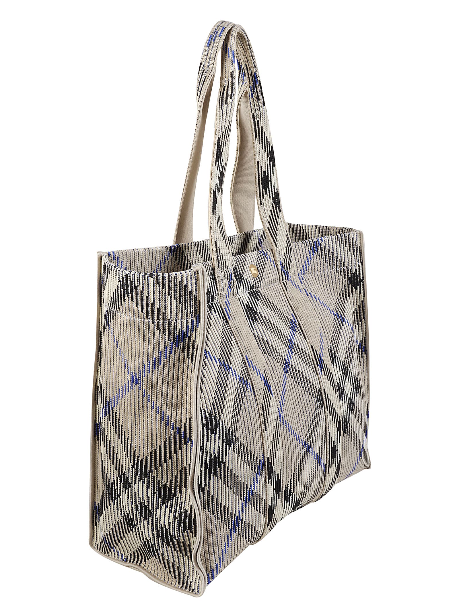 Shop Burberry Buttoned Check Tote In Lichen