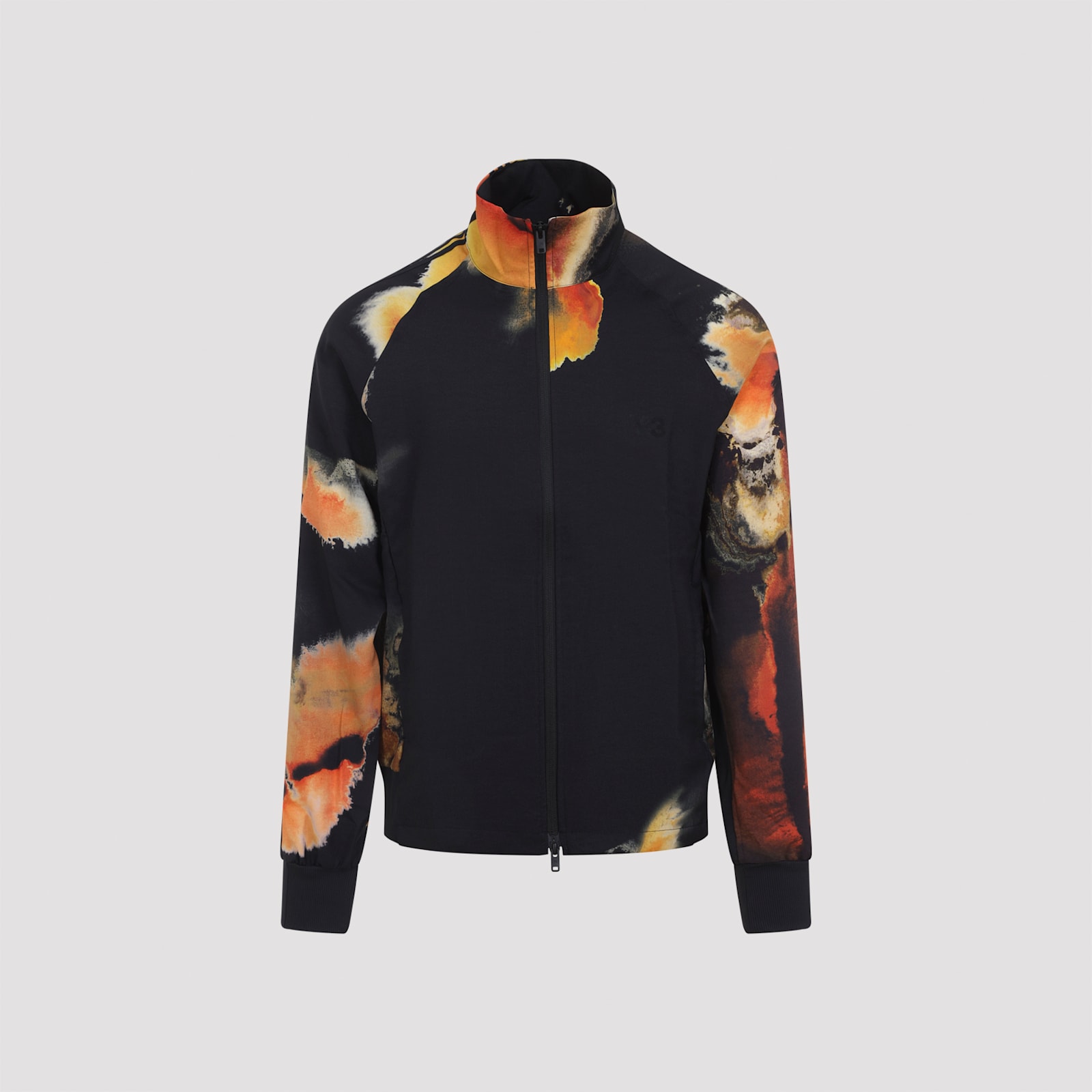 Y-3 Abstract Print Long Sleeve High Collar Jacket In Black