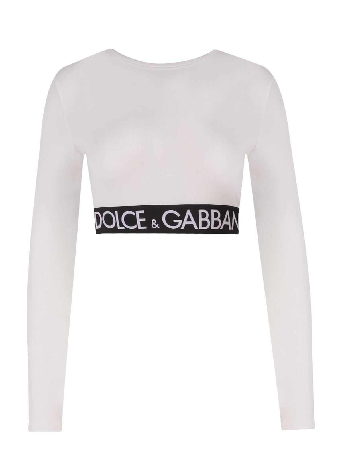 dolce & gabbana logo printed round neck jersey top