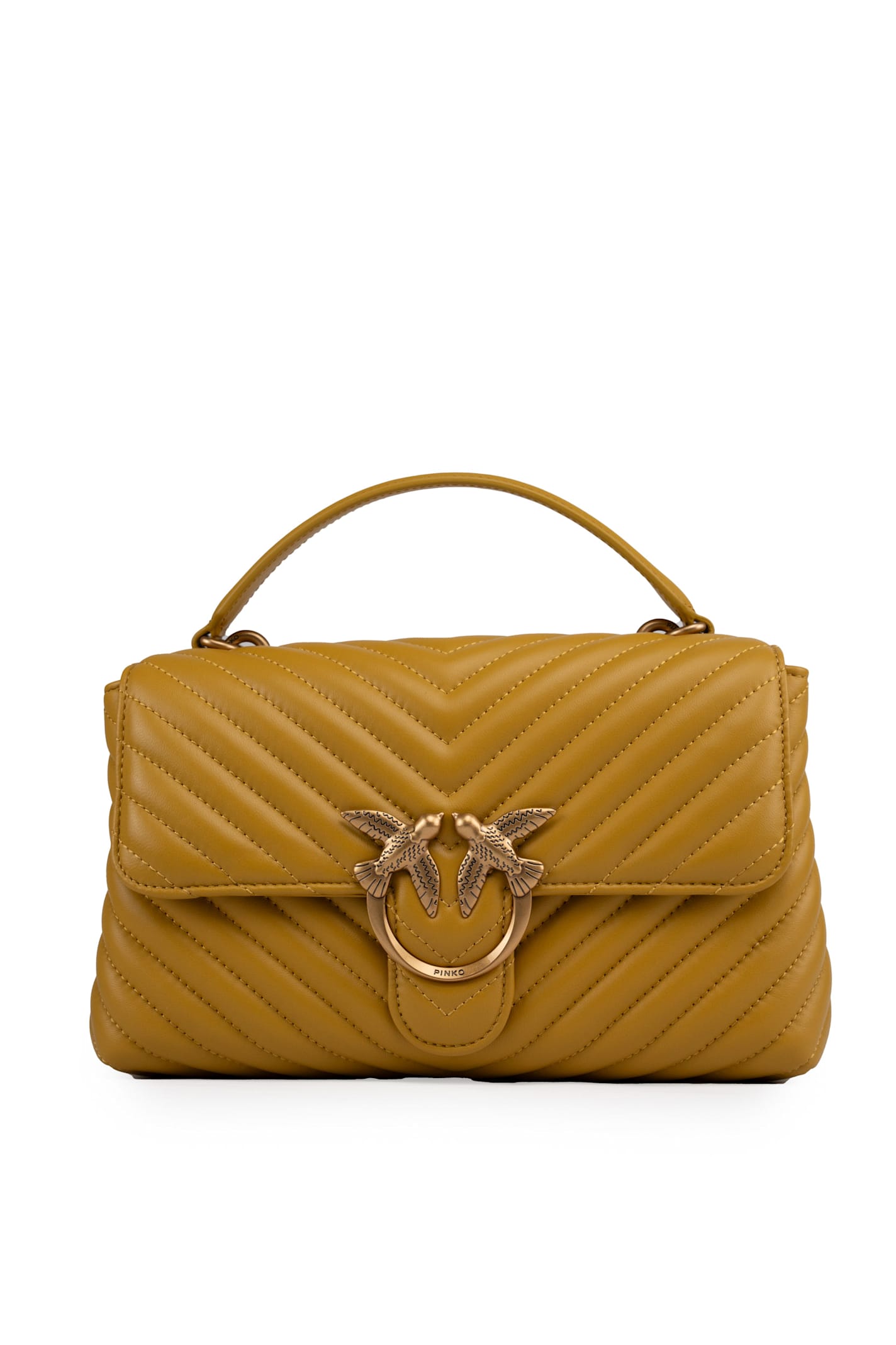 Shop Pinko Classic Big Lady Love Puff Chevron In Giallo Cina-antique Gold