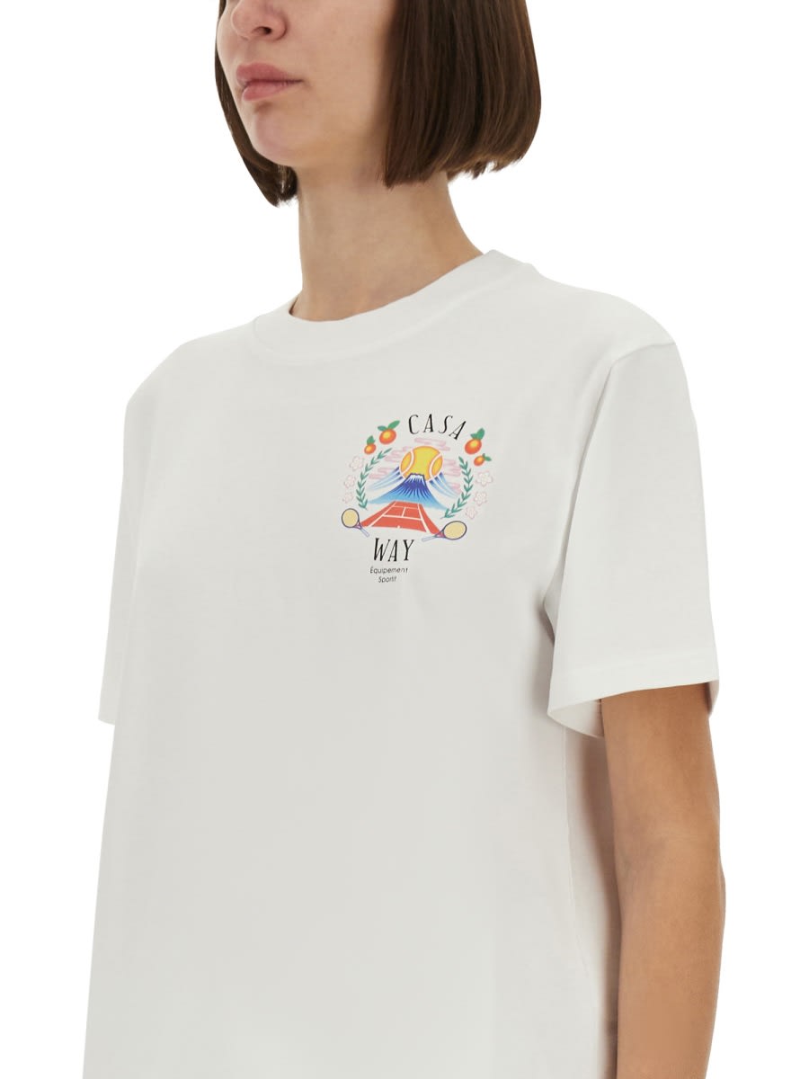 Casablanca Crew Neck Cotton T-shirt With Graphic Print In White