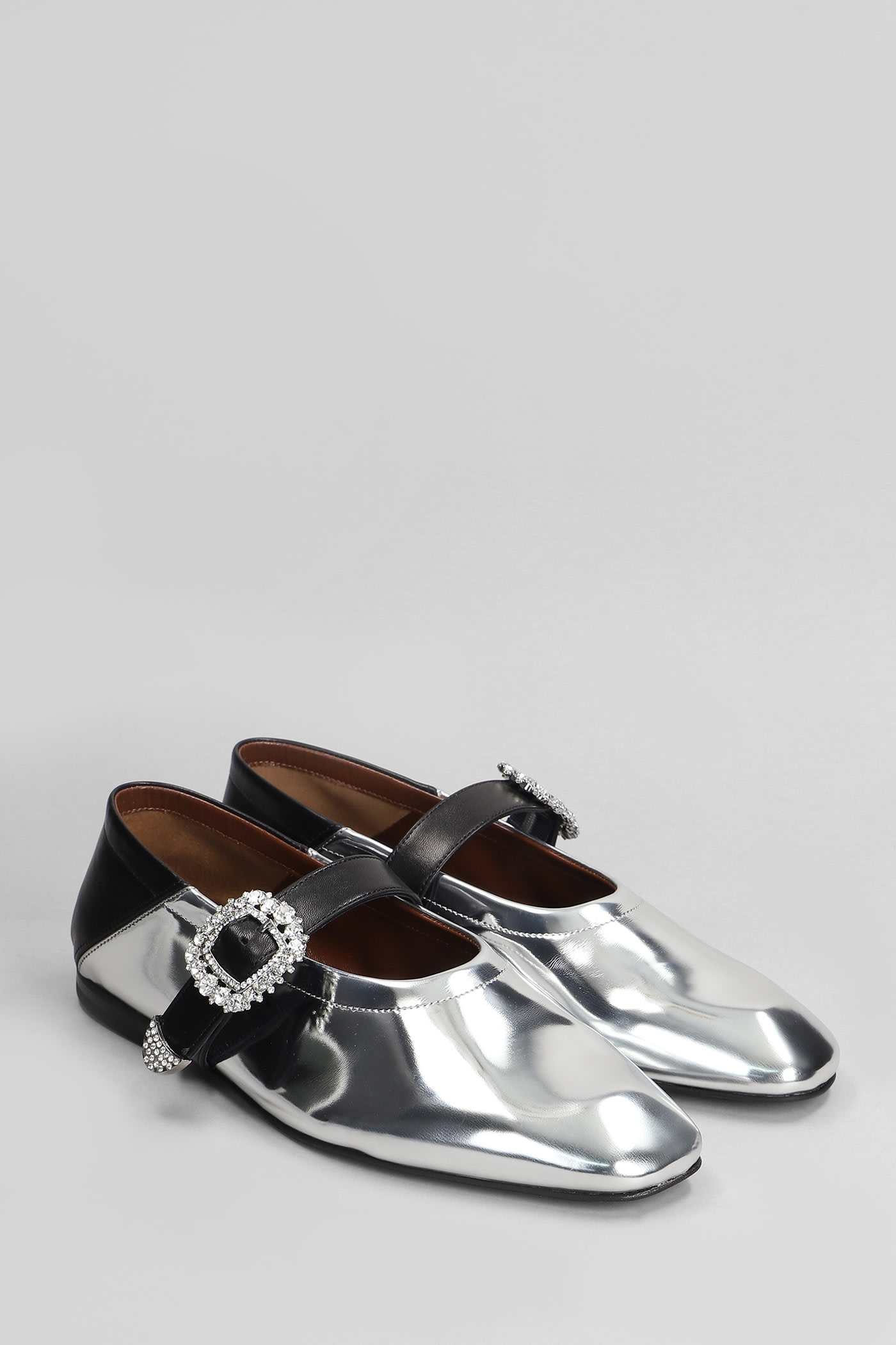 Shop Wales Bonner Ballerina Buckle Ballet Flats In Silver Leather