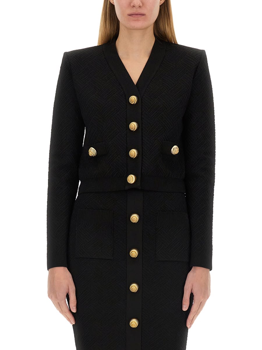 Shop Balmain Vichy Cardigan In Black