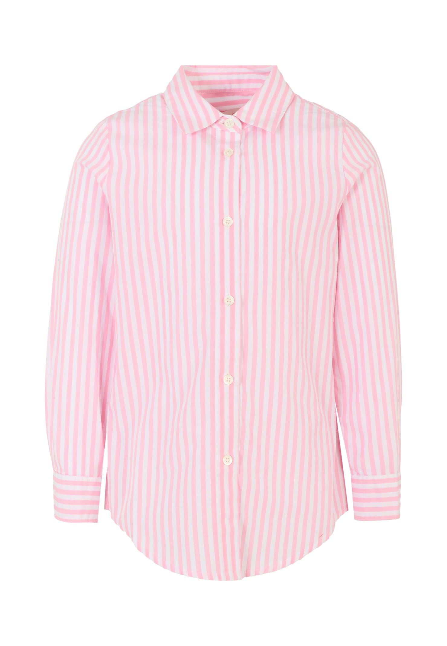Mc2 Saint Barth Pink Shirt For Girl With Green Logo In Pink