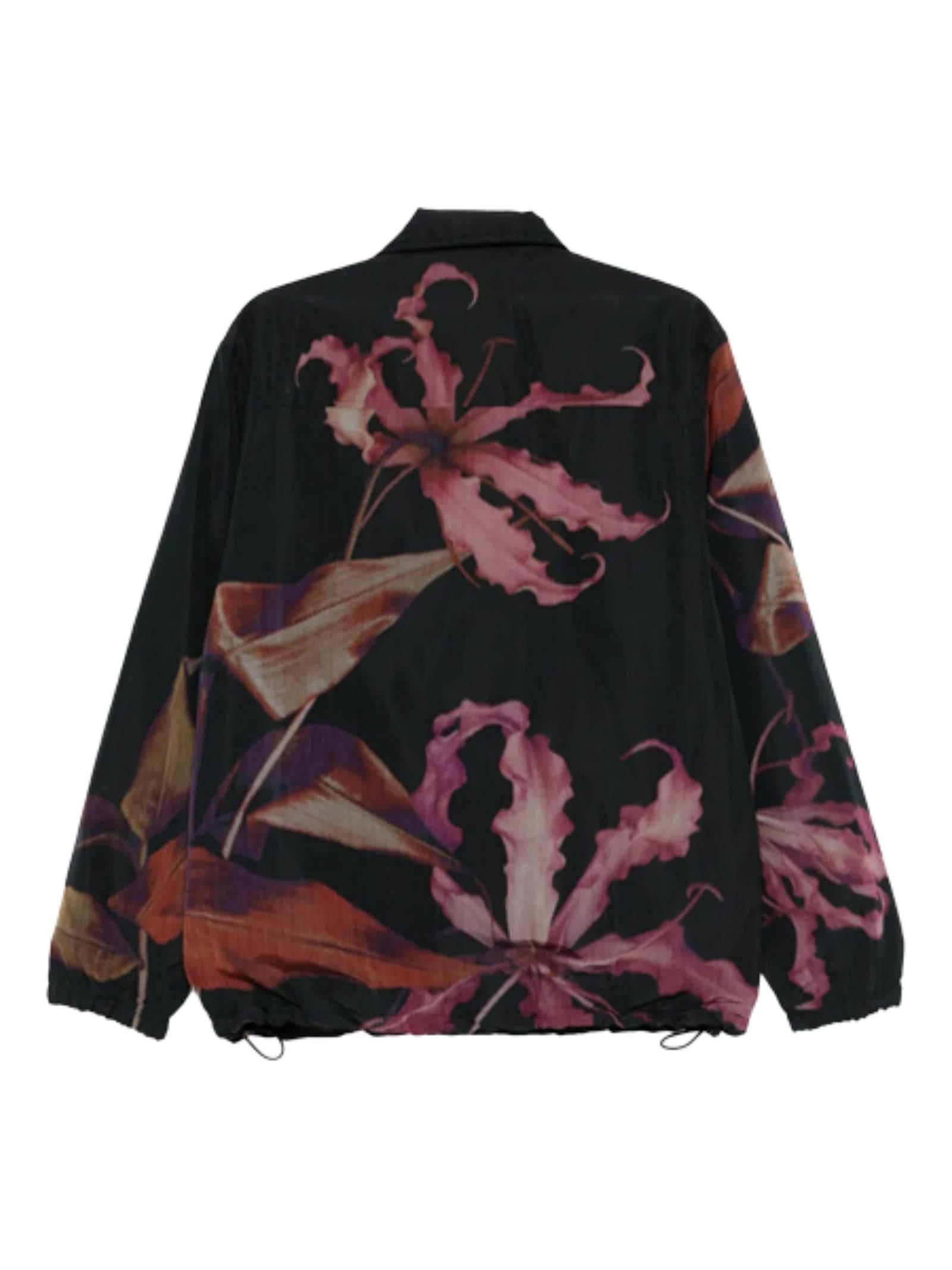 Dries Van Noten Floral Print Blouson Featuring Drawstring Hem In Black