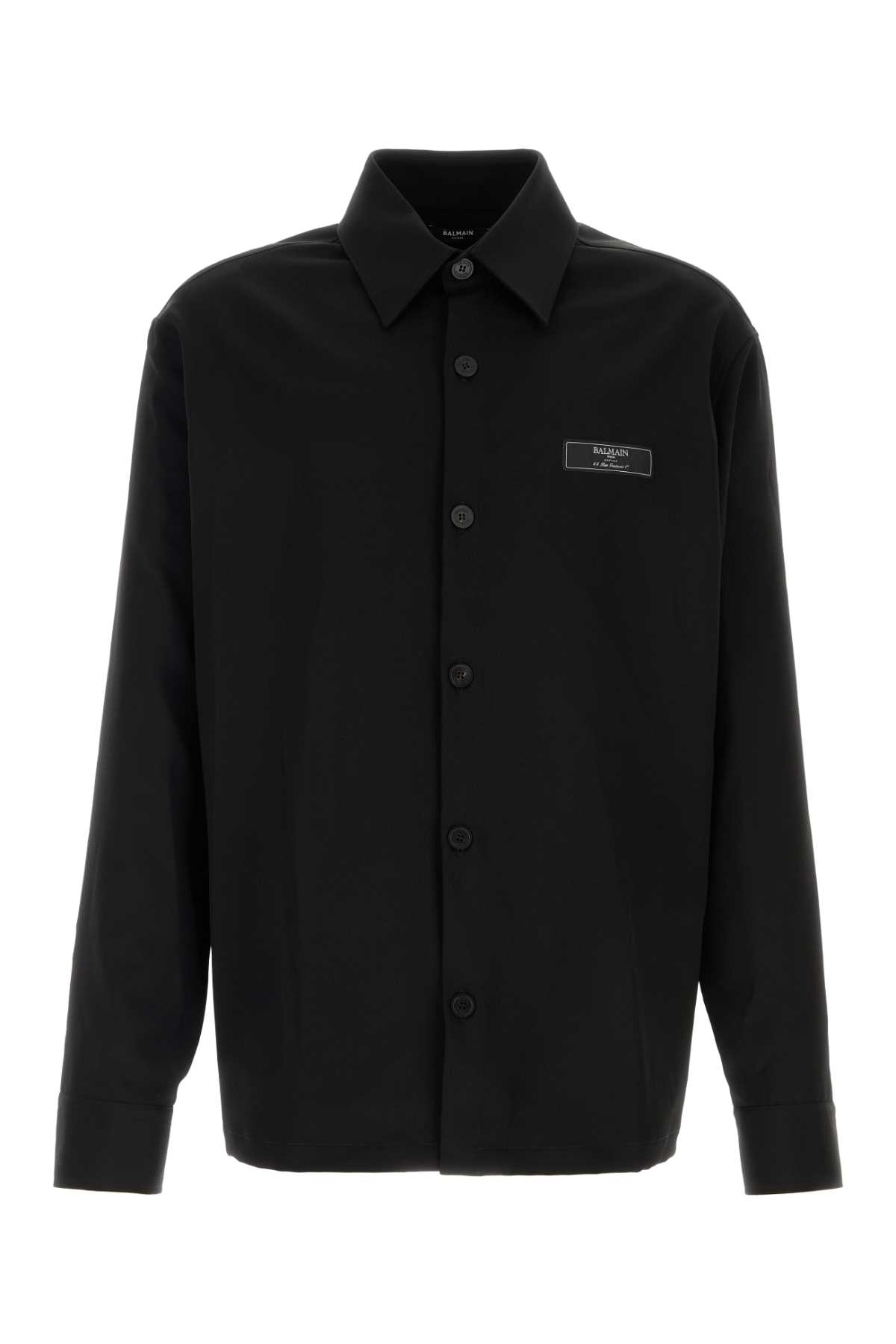 Shop Balmain Black Stretch Wool Shirt In Noir0pa