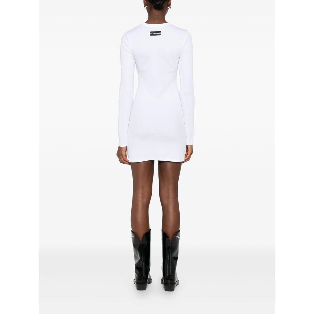 Marine Serre Ribbed Jersey Mini Dress With Long Sleeves In White