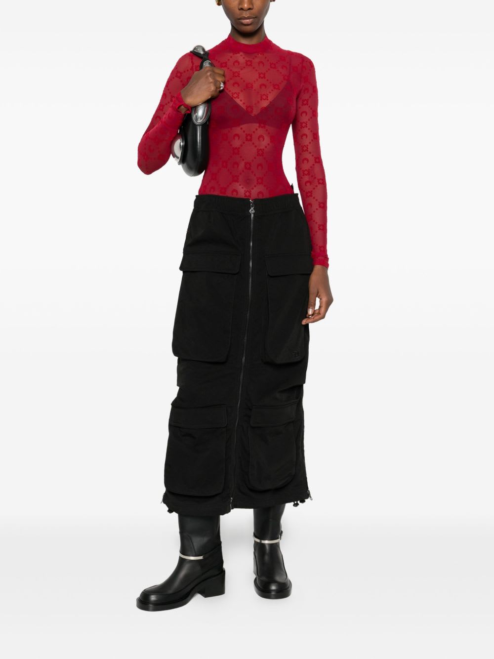 Marine Serre Monogram High-neck Top In Red