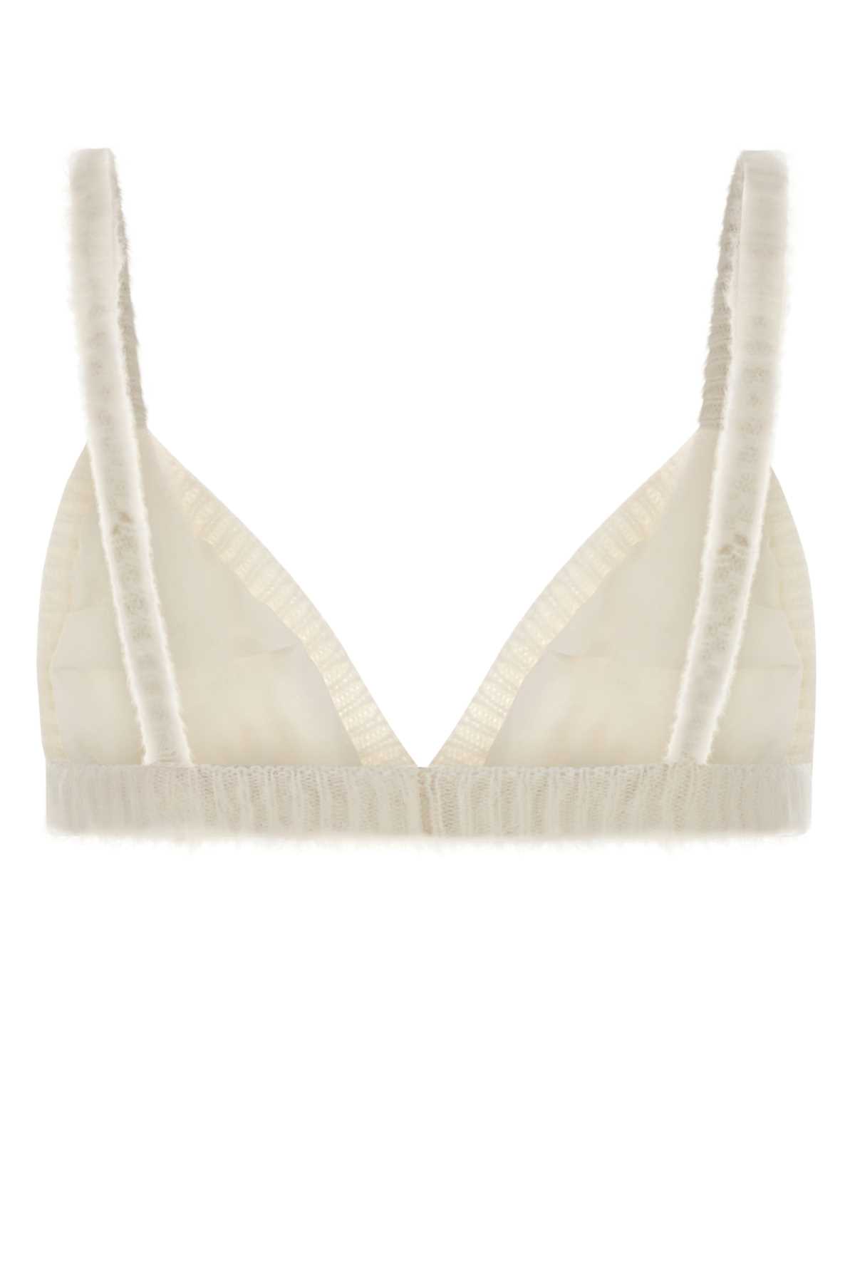 Alessandra Rich Sheer Bra With Adjustable Straps And Embroidery In White