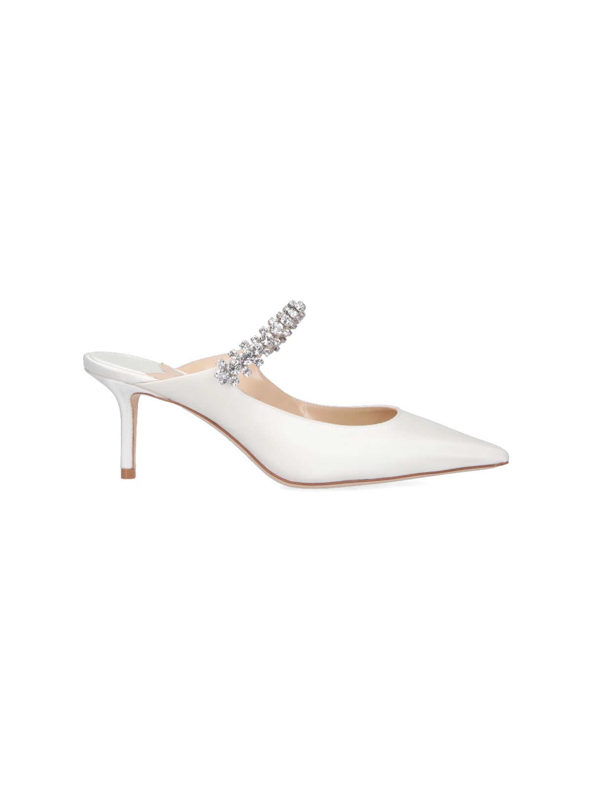 Jimmy Choo Bing 65 Crystal Strap Satin Mules In White