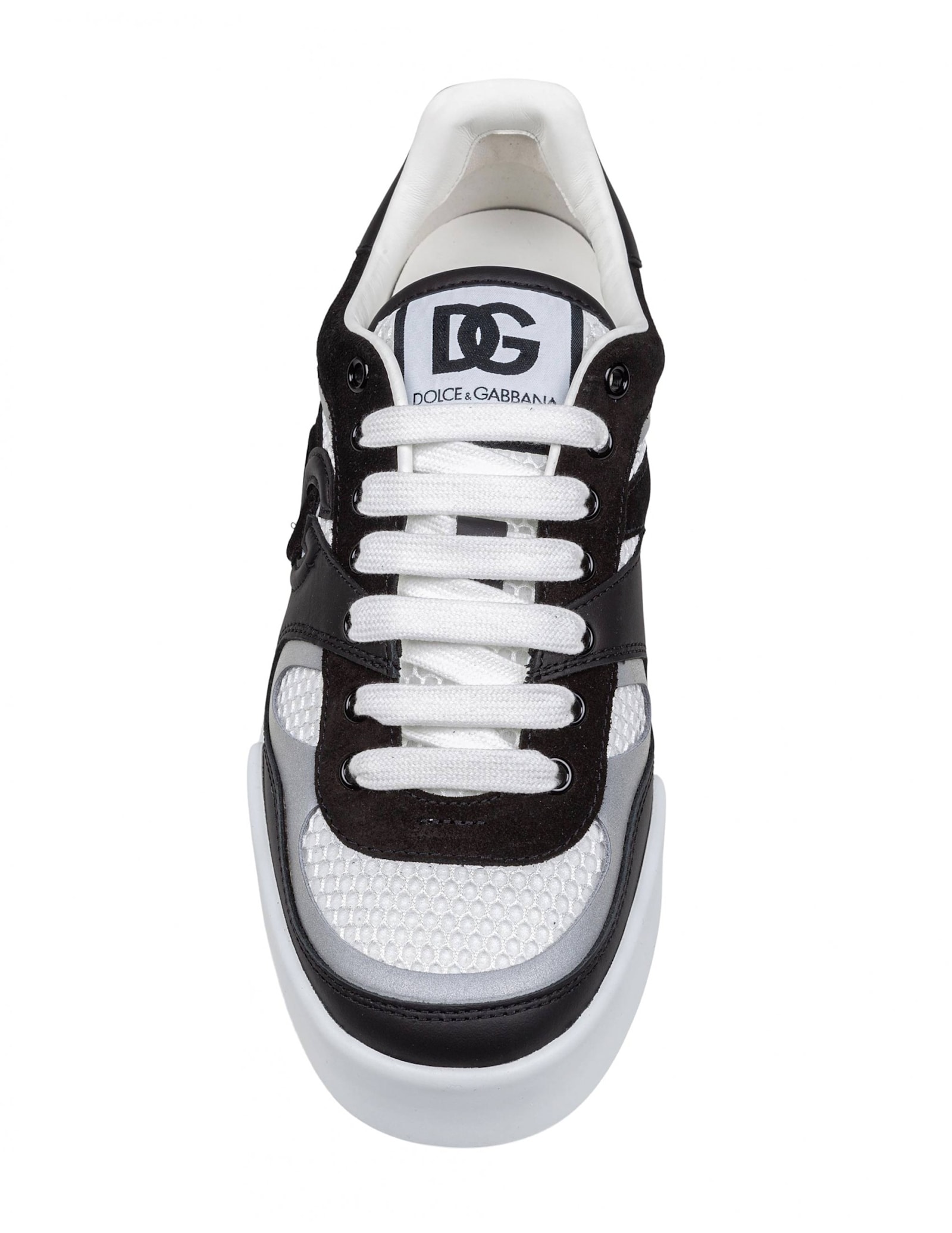 DOLCE & GABBANA PORTOFINO STROBEL LIGHT SNEAKERS IN LEATHER AND FABRIC COLOR BLACK AND WHITE