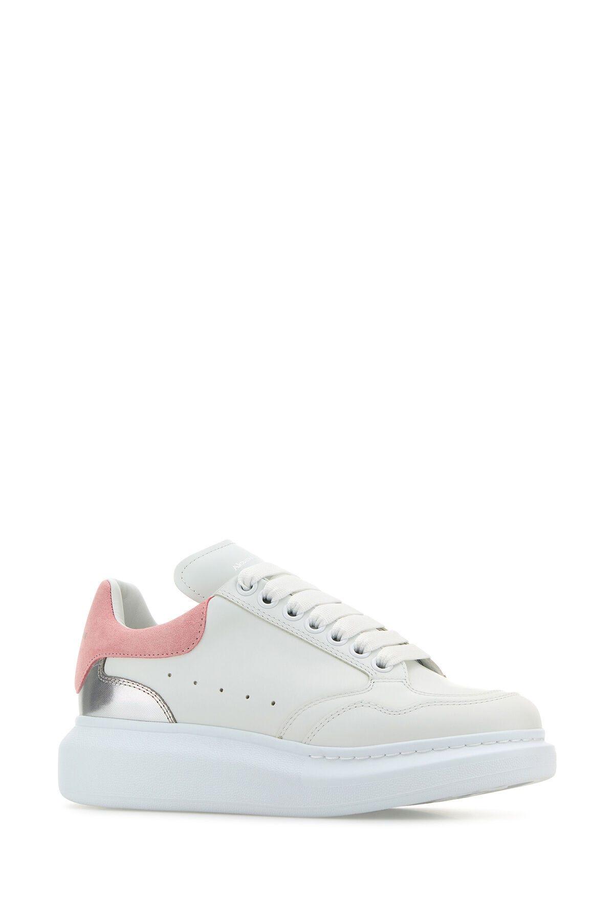 Shop Alexander Mcqueen White Leather Sneakers With Pink Suede Heel