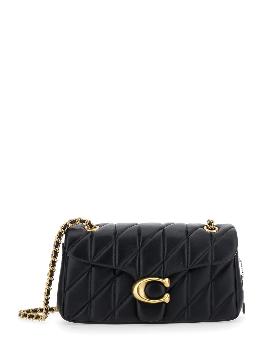 tabby 26 Black Quilted Crossbody Bag With Chain-link Leather Shoulder Straps And Logo Plaque On The Front In Leather Woman
