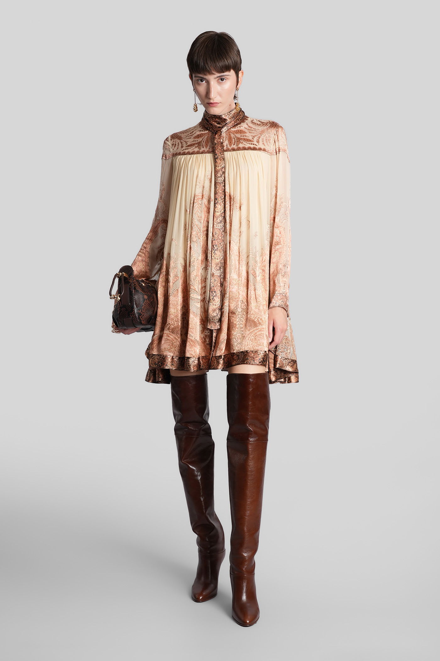 Zimmermann Mini Dress In Beige Viscose In Brown