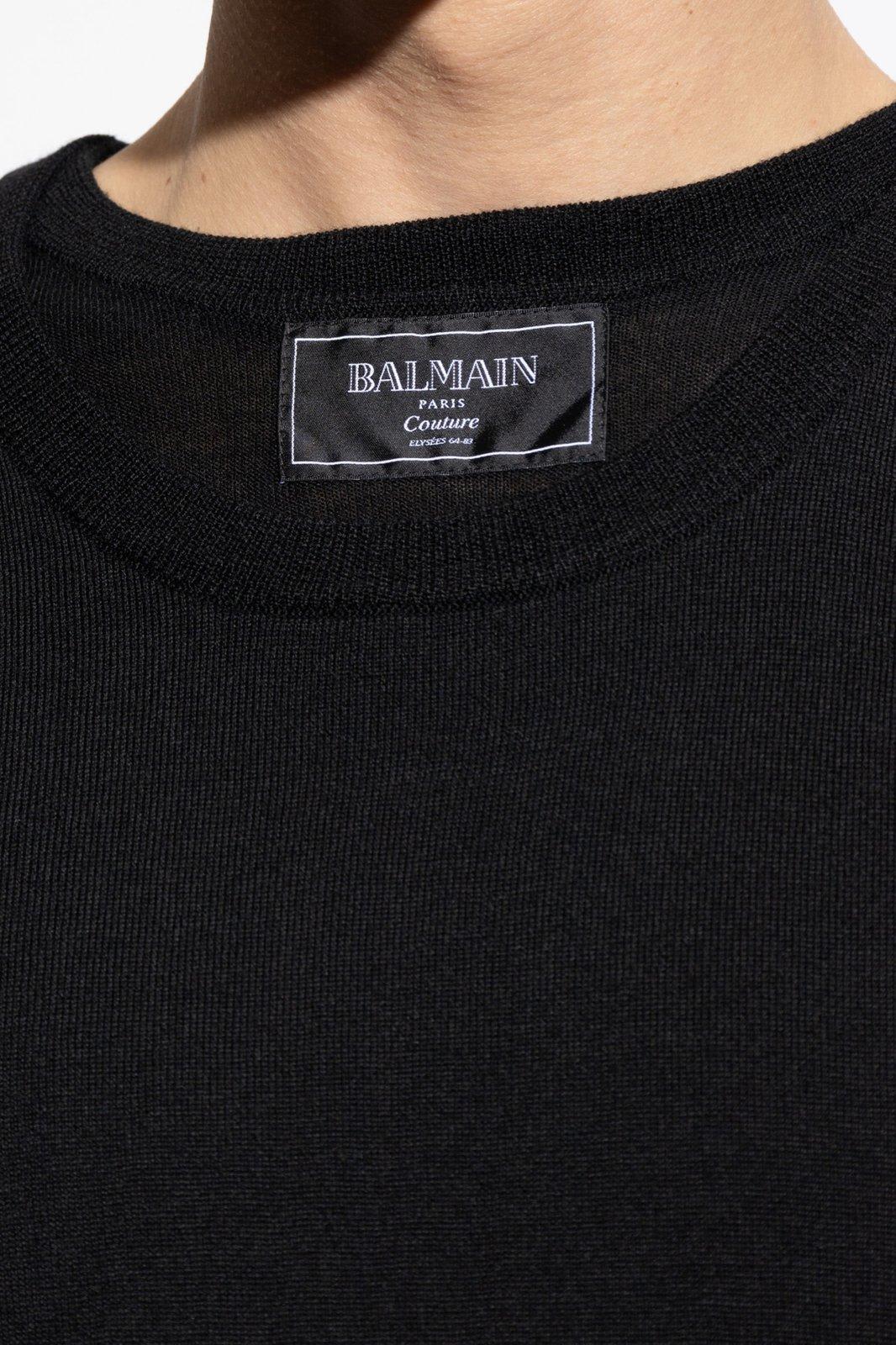 Shop Balmain Logo Patch Double-collar Knit Sweater