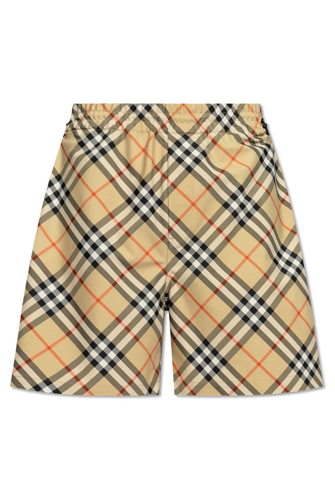 Shop Burberry Vintage Check-printed Mid-rise Drawstring Shorts In Beige