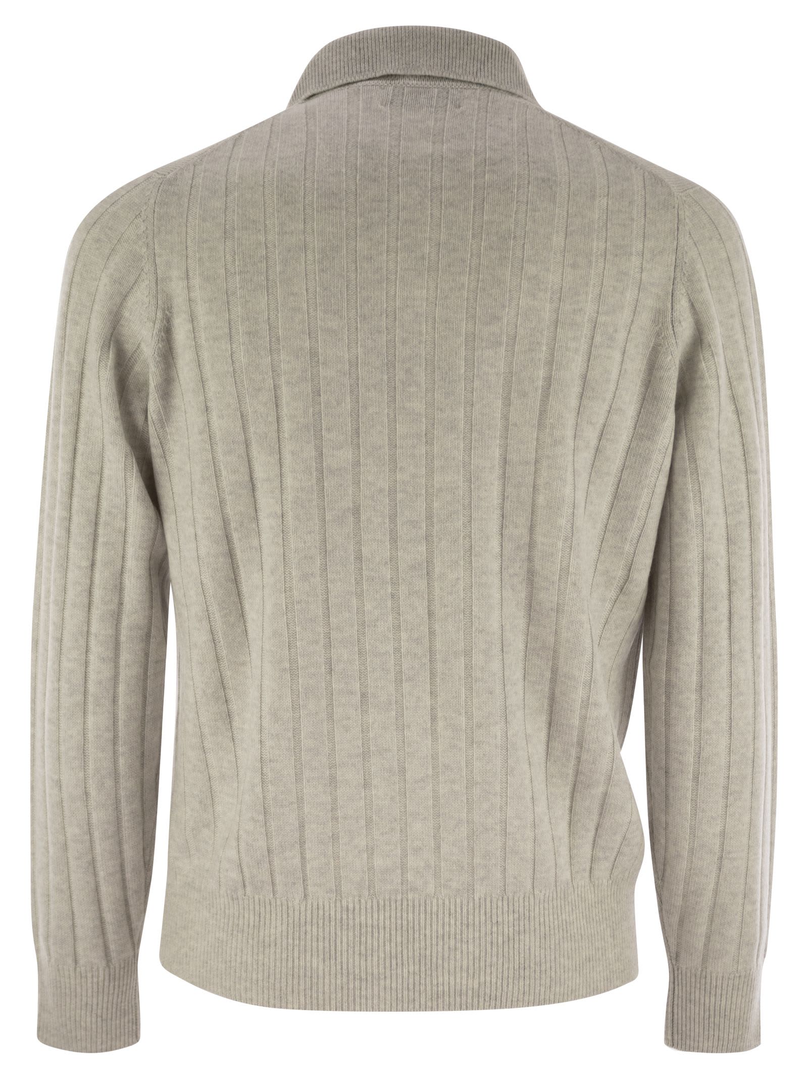 Shop Brunello Cucinelli Cashmere Knit Polo Shirt In Fog