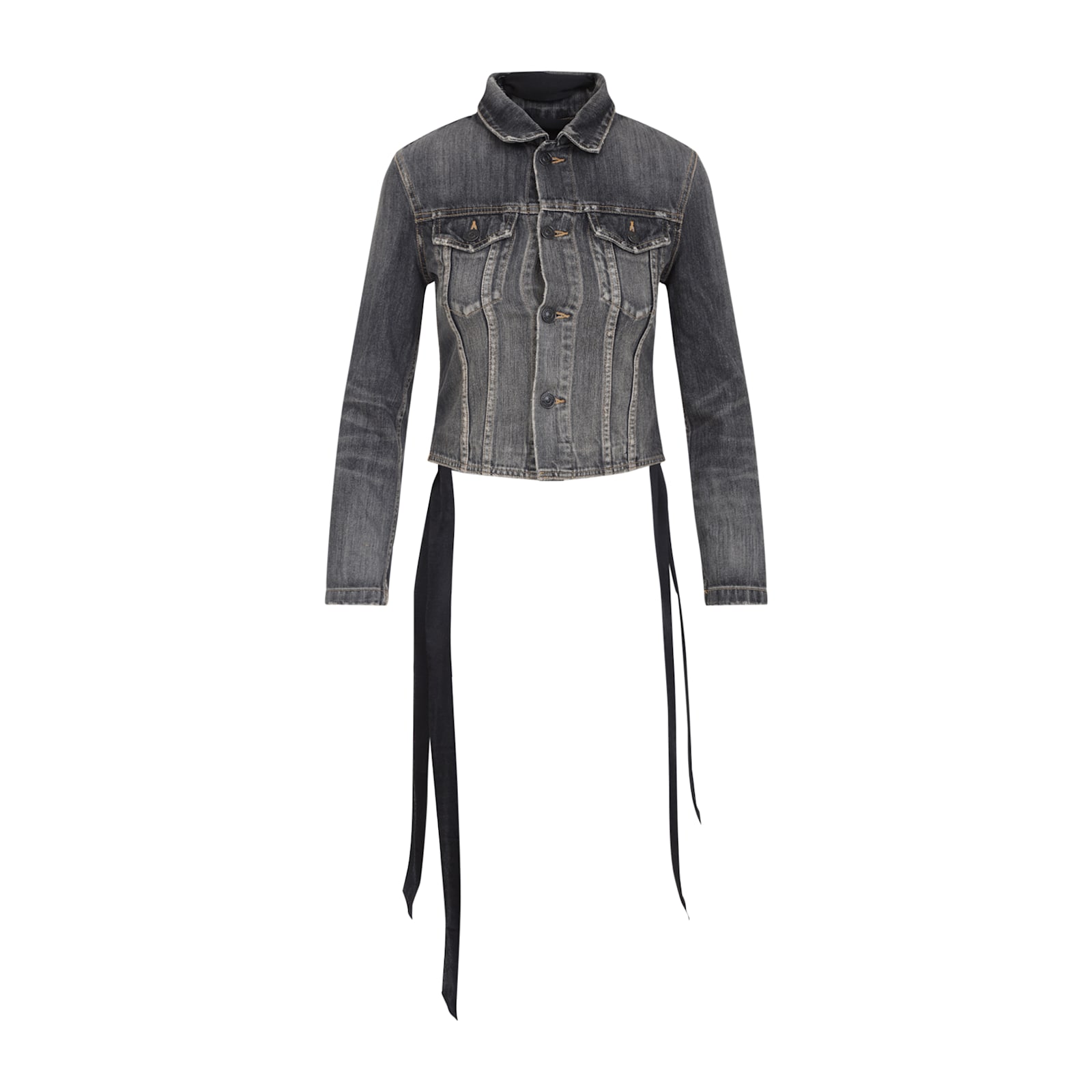 Balenciaga Dark Grey Denim Jacket With Laces In Gray