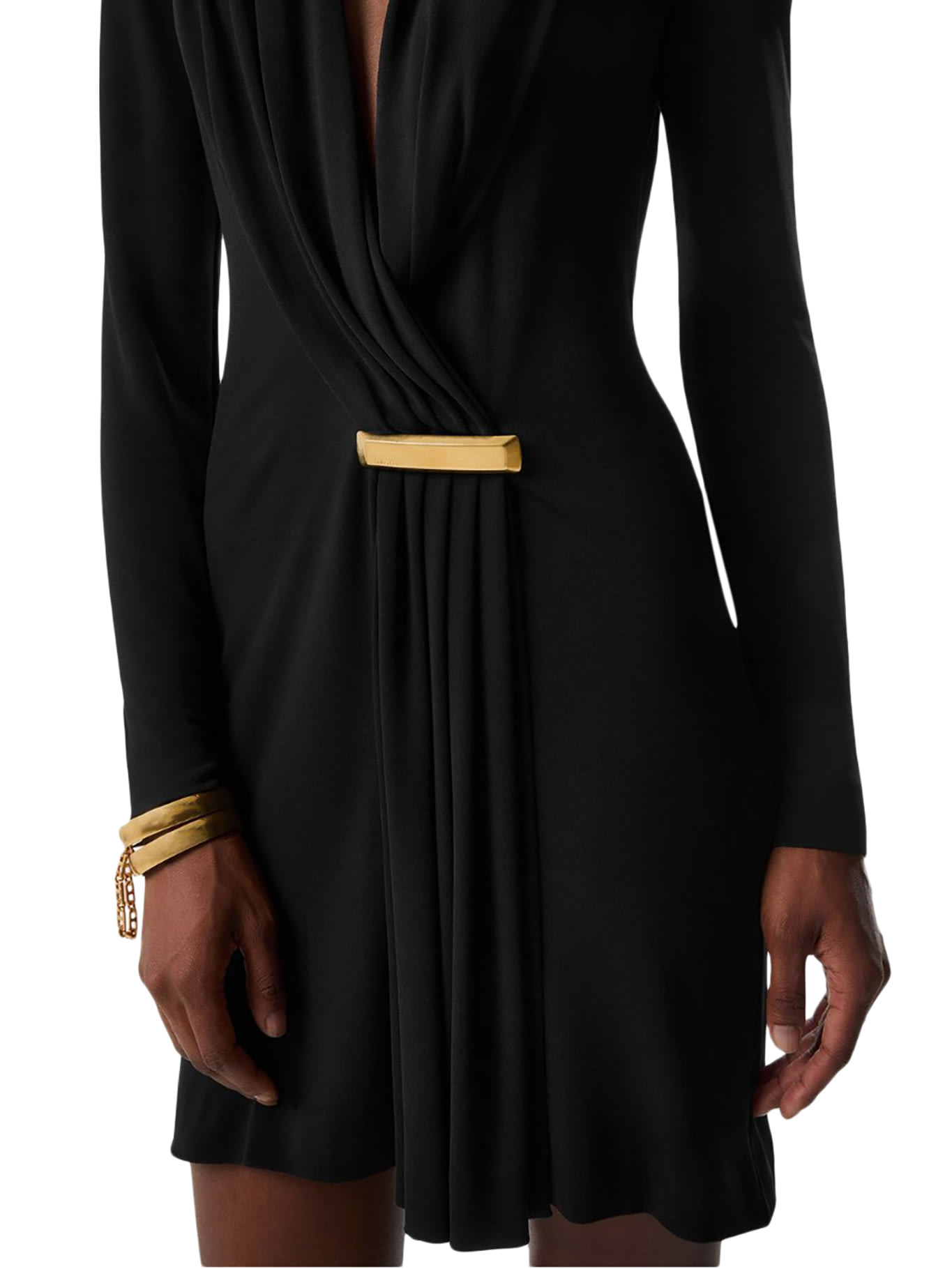 Shop Tom Ford V-neck Long Sleeve Cocktail Dress With Bar Detail In Black