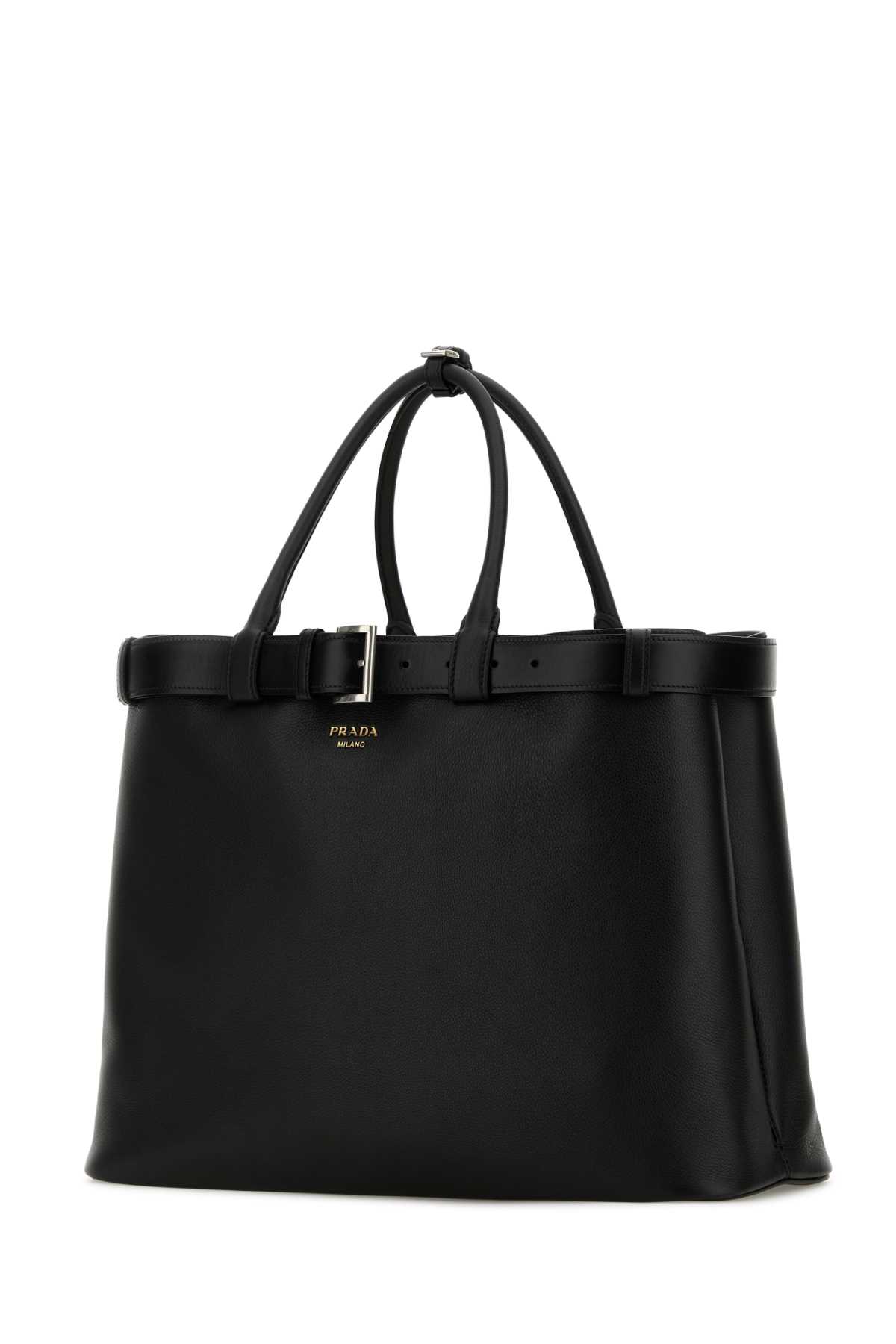 Shop Prada Black Leather Large  Buckle Handbag In Nero