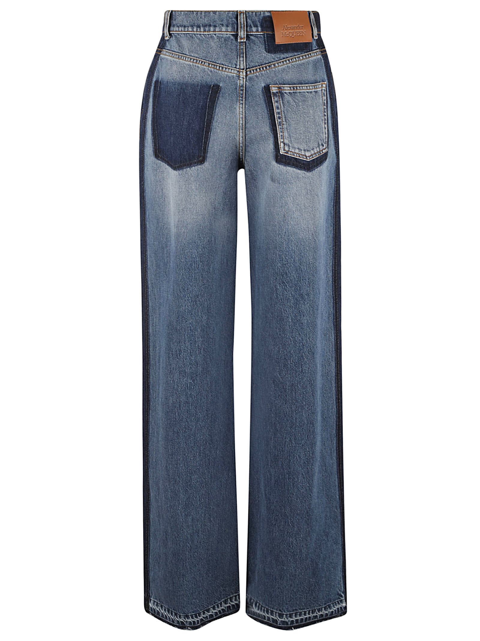 Shop Alexander Mcqueen High-waist 5 Pockets Wide Leg Jeans In Worn Wash
