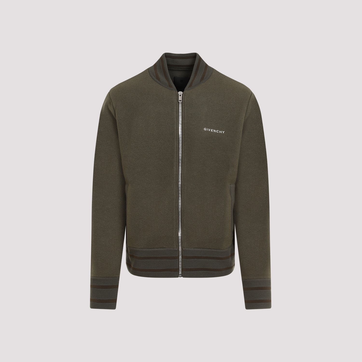 Shop Givenchy Knitted Varsity Jacket In Khaki