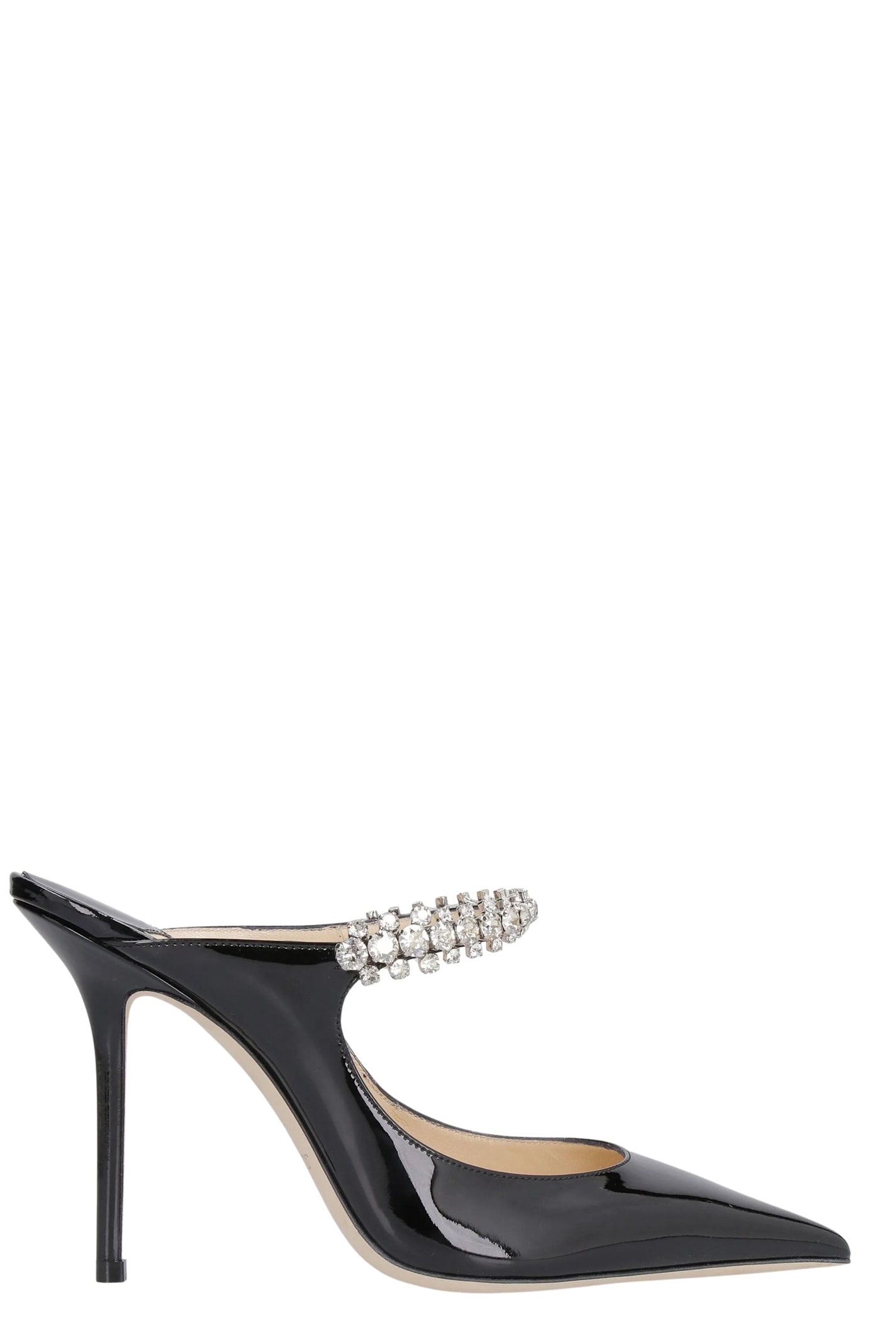 Jimmy Choo Bing 100 Crystal-embellished Patent-leather Mules In Black