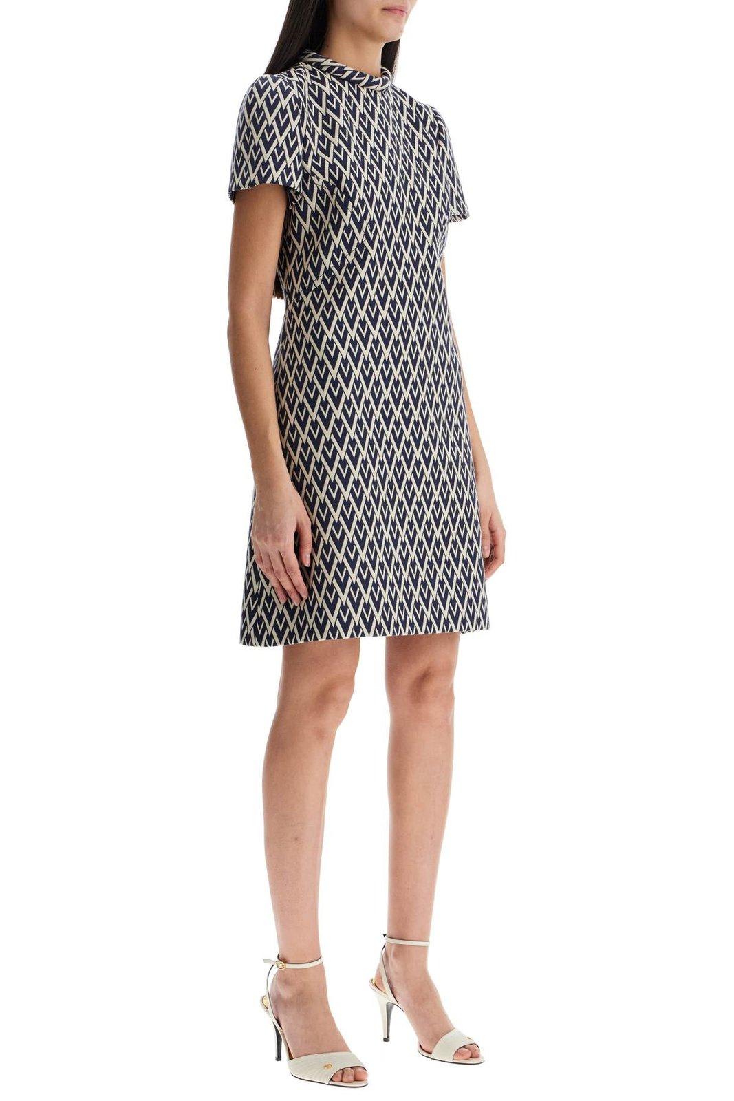 Valentino All-over Patterned Short-sleeved Mini Dress